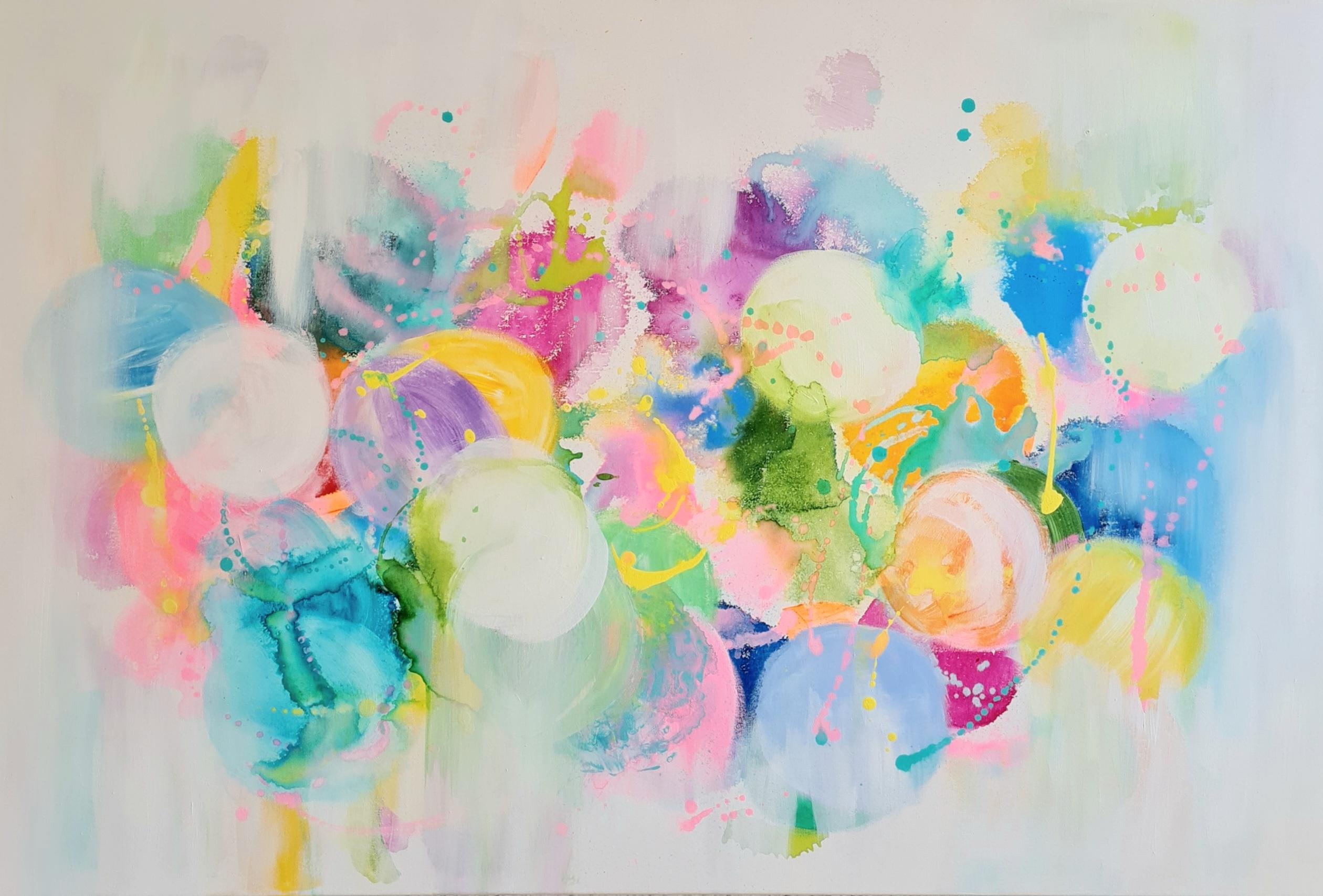 Abstract Painting Wioletta Gancarz - Make A Wish, peinture abstraite vibrante, œuvre d'art contemporaine colorée