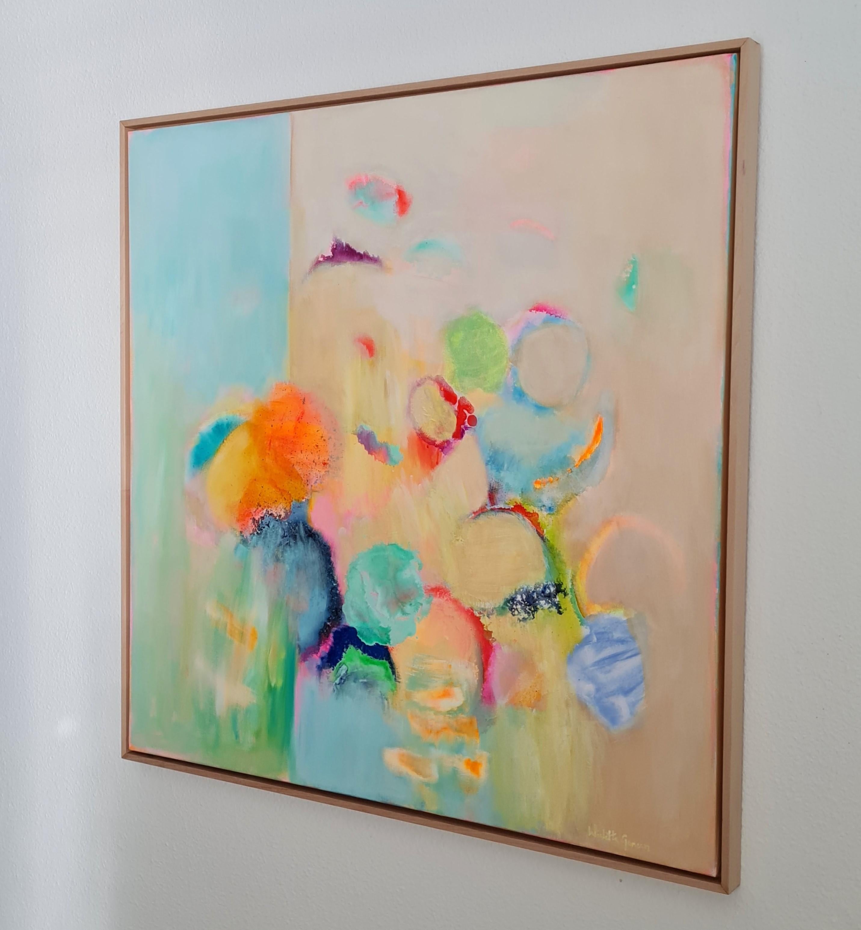 Díptico Mon Amour y Pistacho, Pintura original, Abstracto, Pintura rosa en venta 4
