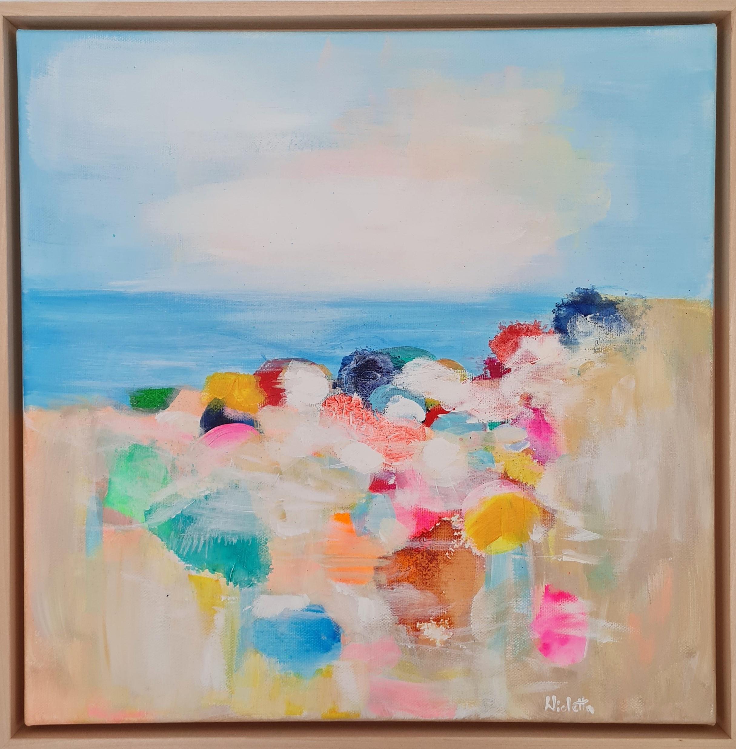 Sapphire Blue Beach, original painting, contemporary, landscape, seascape - Contemporary Painting by Wioletta Gancarz