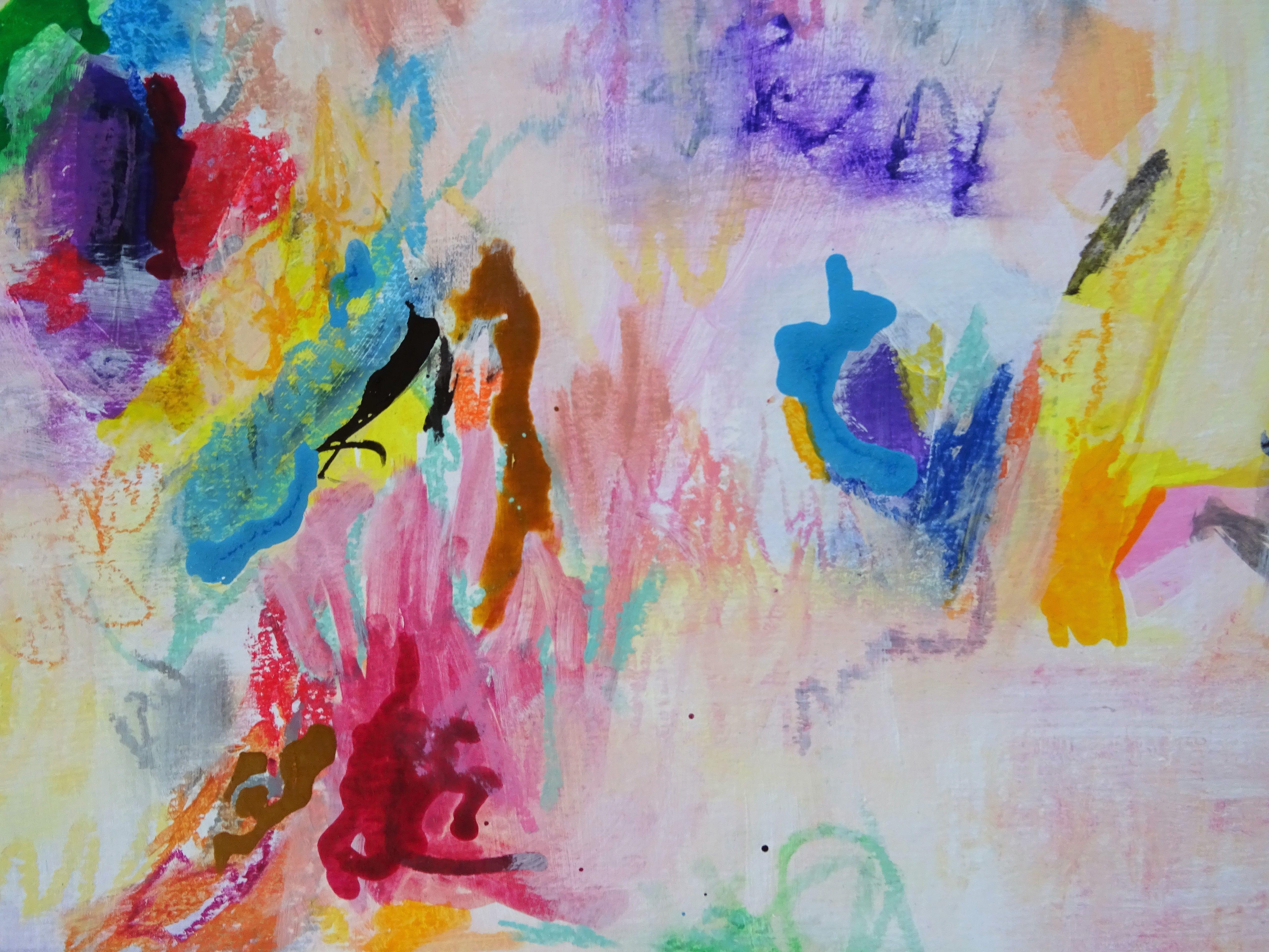 Segreti, Pittura, Acrilico su carta - Abstract Painting Grigio di Wioletta Gancarz