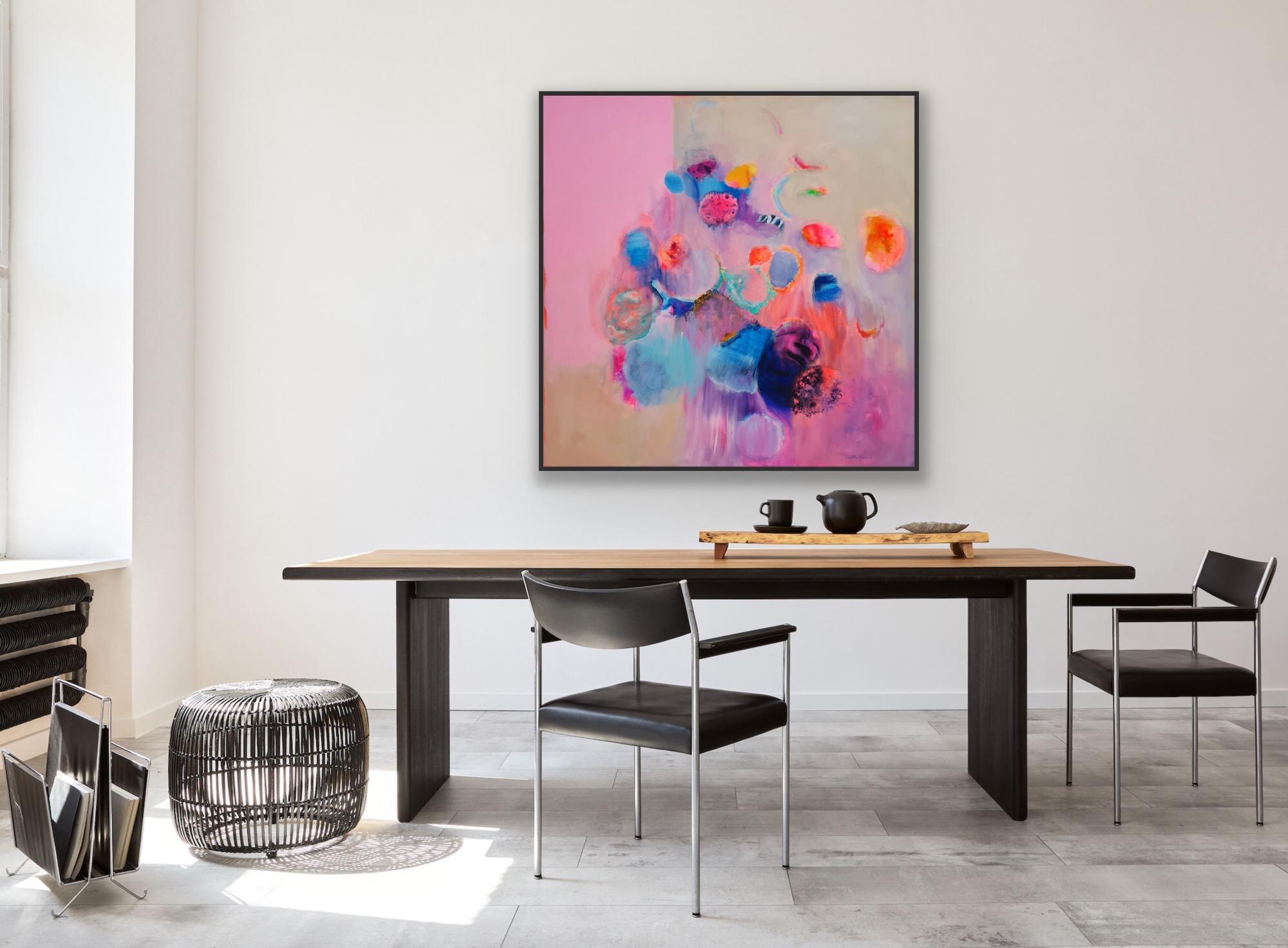 Sinfonia di violette, Quadro originale, Astratto, Pittura rosa in vendita 1
