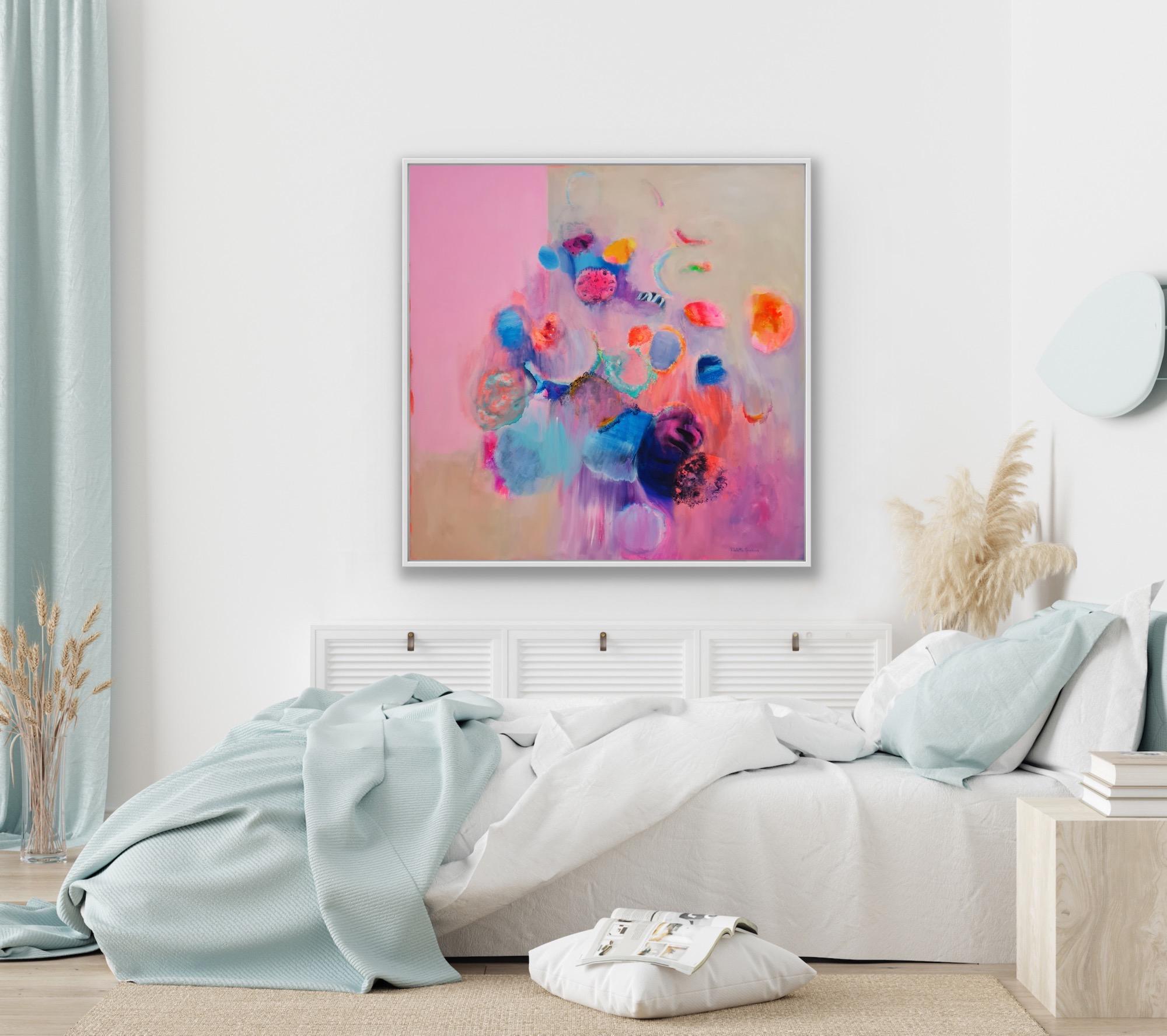 Sinfonia di violette, Quadro originale, Astratto, Pittura rosa in vendita 2