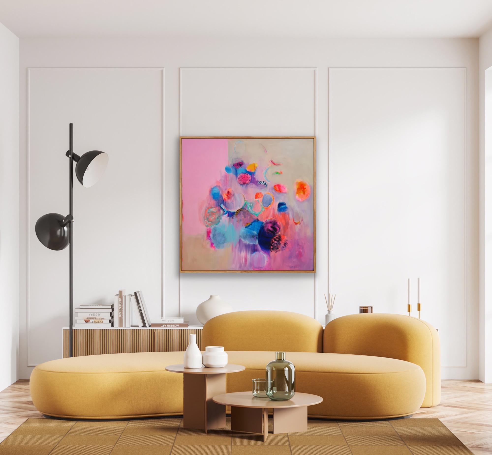Sinfonia di violette, Quadro originale, Astratto, Pittura rosa in vendita 3