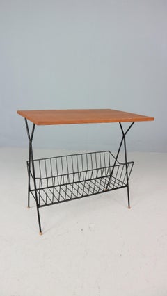 Wire and teak mid-century Danish magazine rack /  stringbord 1950s
