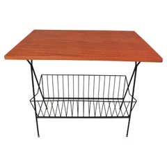 Wire and teak mid-century Danish magazine rack /  stringbord 1950s