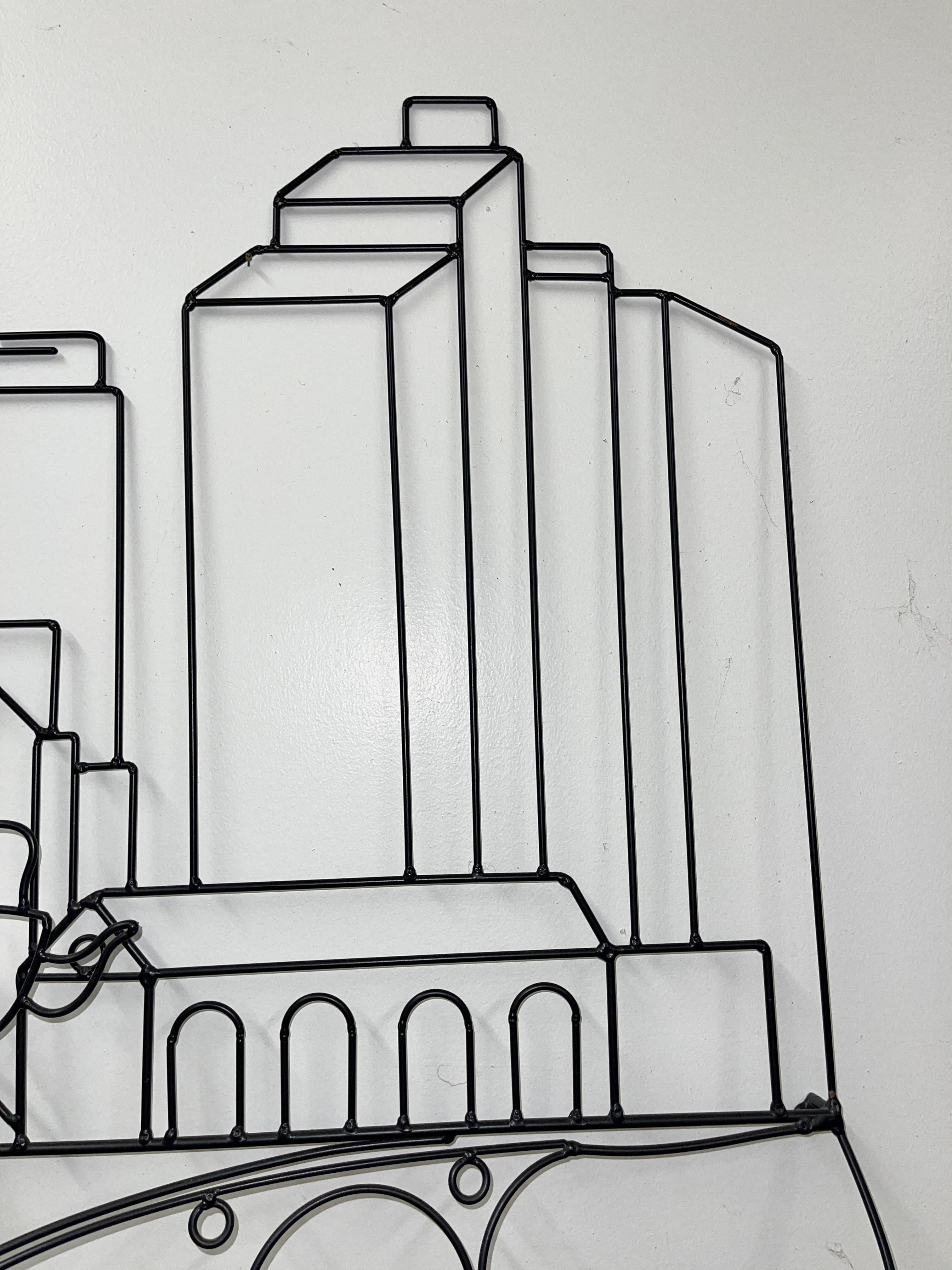 Wire Art Wall Mounted Sculpture of Boston Skyline by Barrett DeBusk For Sale 2