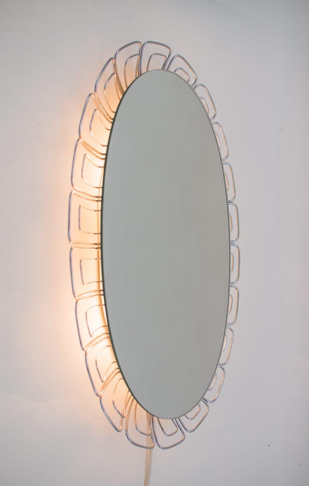 Space Age Wire Backlight Mirror, 1970s Germany, in the Style of Verner Panton Wire Series For Sale