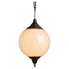 Wire Caged Opaline Pendant, Netherlands circa 1930