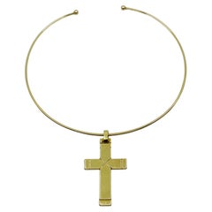 Vintage Wire Choker Necklace with Cross Pendant 14k Gold