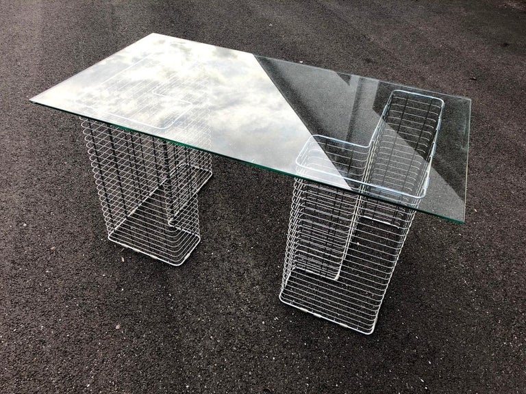 Wire Chrome And Glass Desk At 1stdibs
