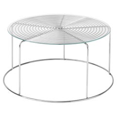 Wire Coffee Table in Polished Steel & Glass, Designed by Verner Panton for &T