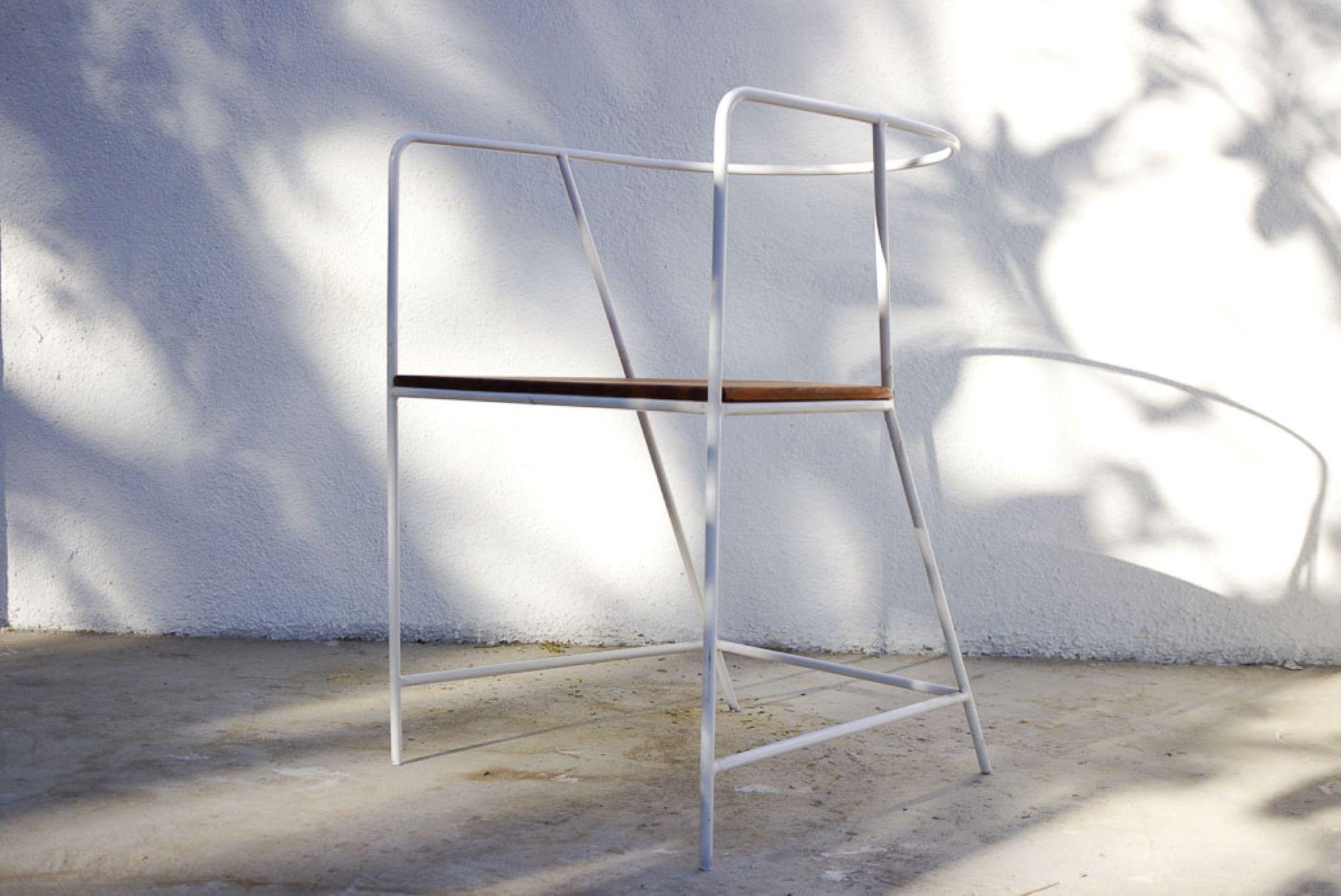 Lacquered Wire Curve Chair with a Solid Wood Seat by Kunaal Kyhaan For Sale