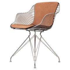 Chaise de salle à manger fil métallique OD11-43, cuir marron clair/acier chromé satiné par O&D