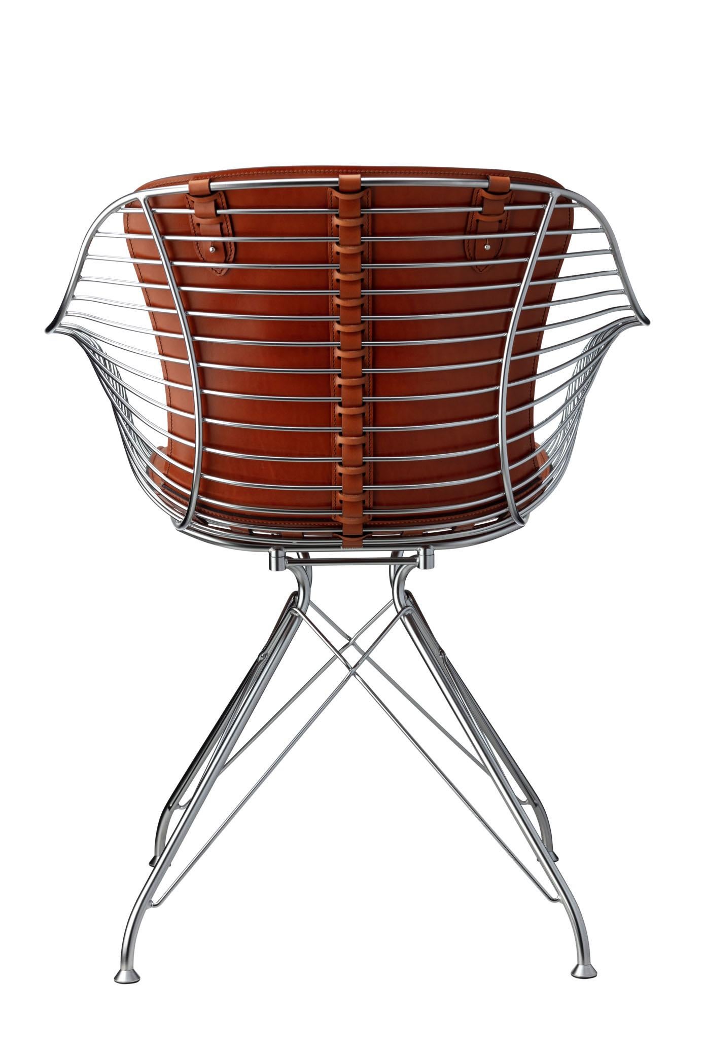 Wire Dining Chair OD11-46 Whiskey Leather, Ye/ Satin Chrome Steel by O&D In New Condition For Sale In Dubai, AE