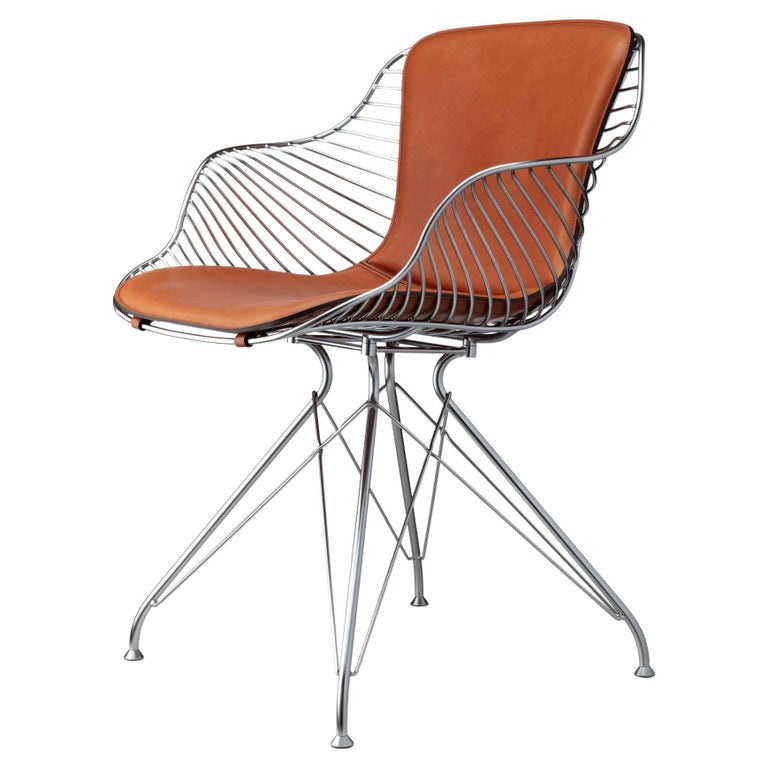 Wire Dining Chair OD1146, Whiskey LeatherYE/ Satin Chrome Steel by O&D For Sale at 1stDibs