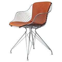Wire Dining Chair OD11-43, Light Brown Leather/ Satin Chrome Steel by O&D
