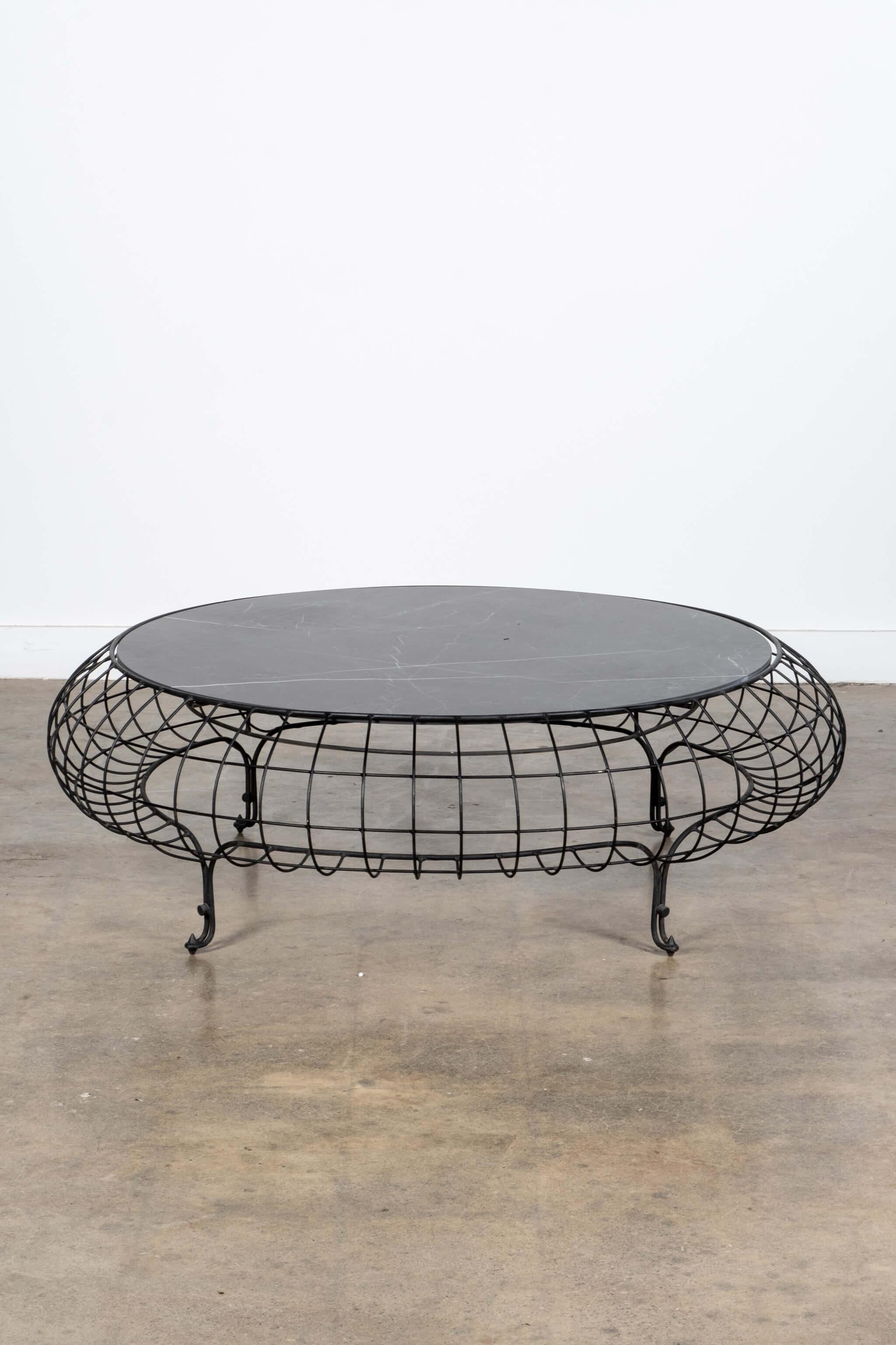 Other Wire Frame Coffee Table with Black Marble Top For Sale