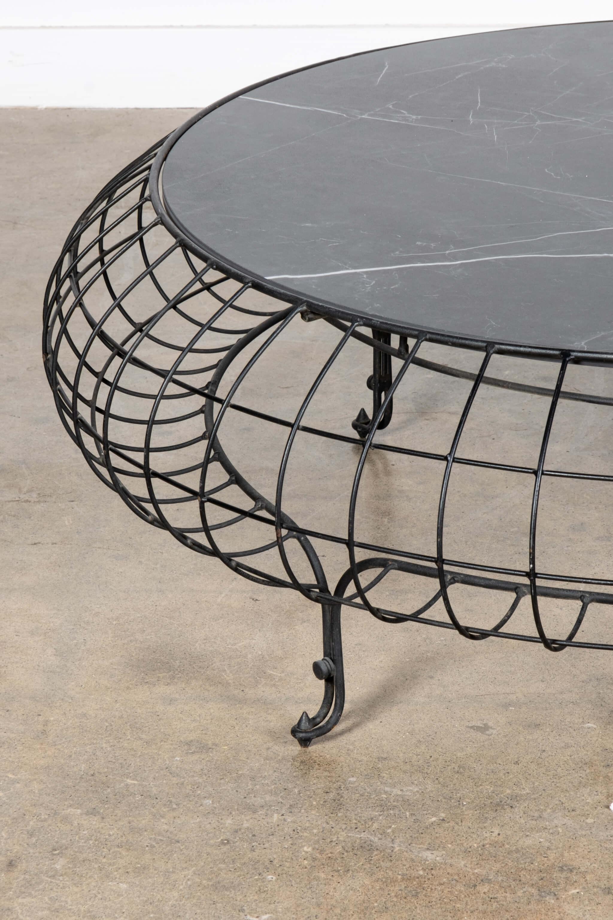 French Wire Frame Coffee Table with Black Marble Top For Sale