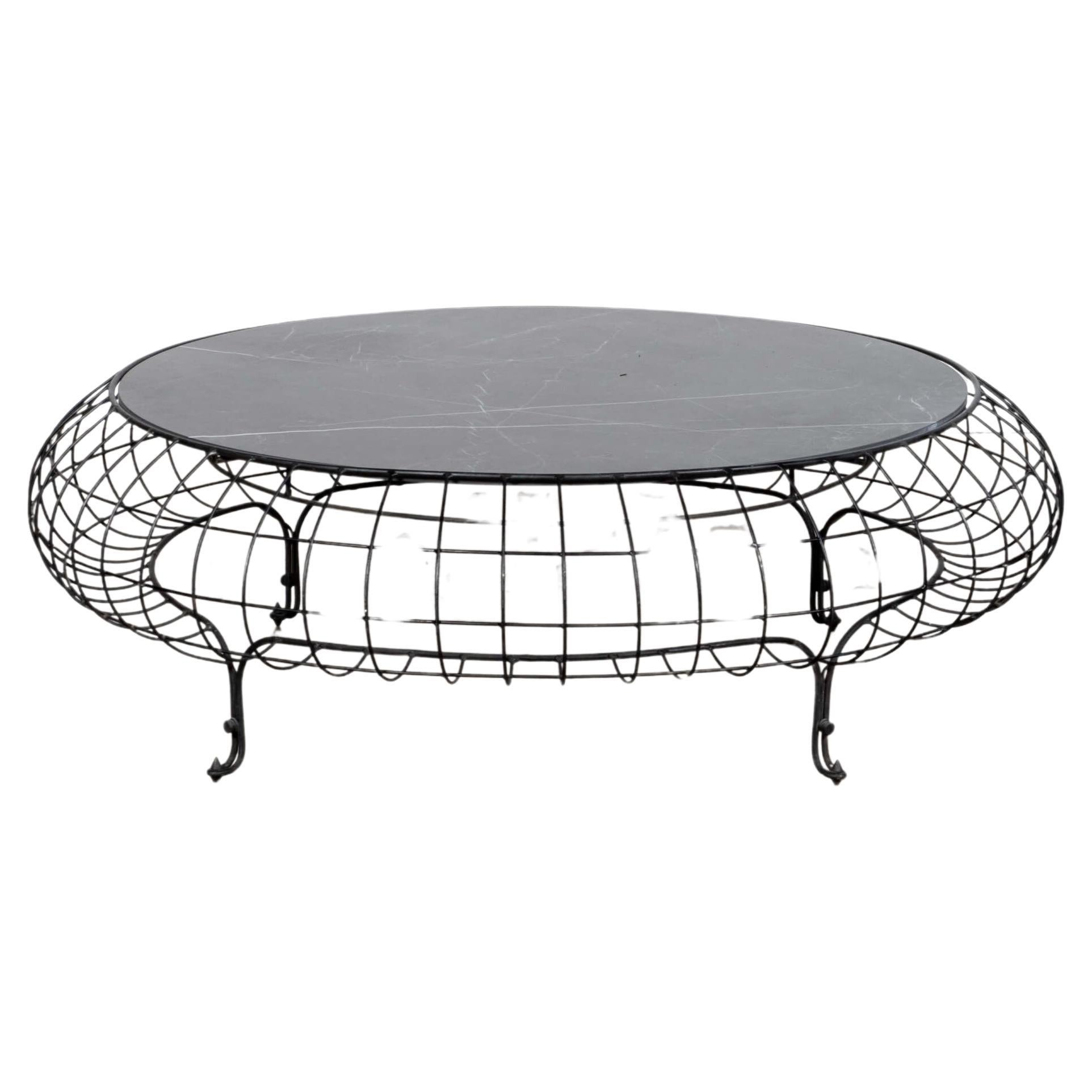 Wire Frame Coffee Table with Black Marble Top For Sale