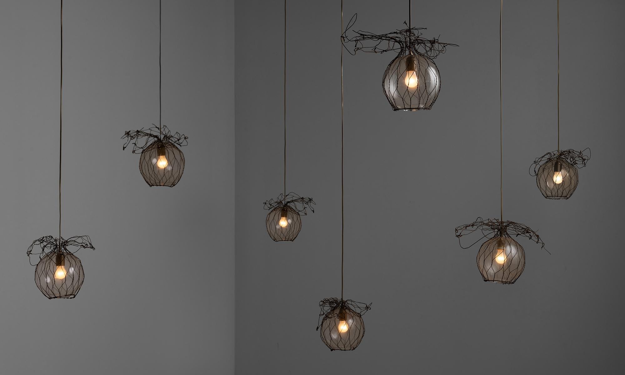 French Wire & Glass Pendants, France 1940