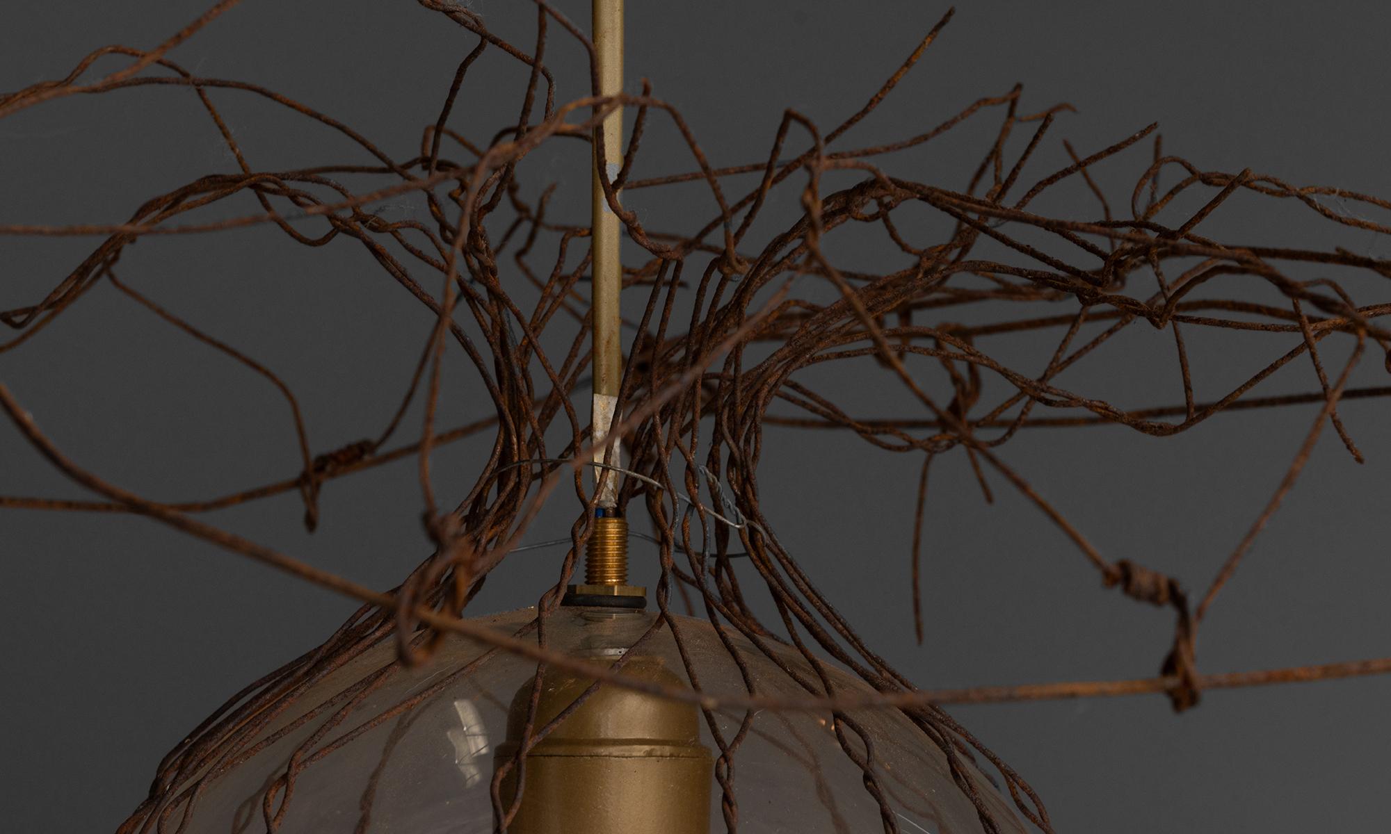 Wire & Glass Pendants, France 1940 In Distressed Condition In Culver City, CA