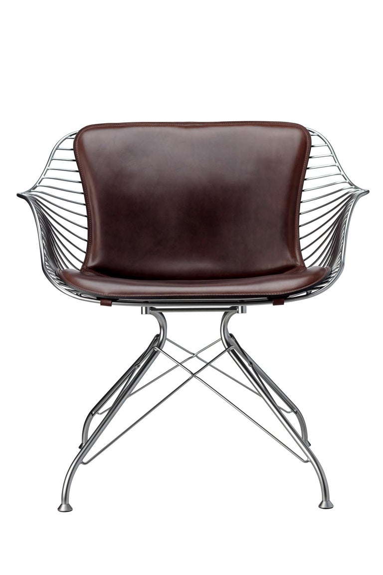Wire Lounge Chair OD12, Dark Brown Leather/ Satin Chrome Steel by O&D