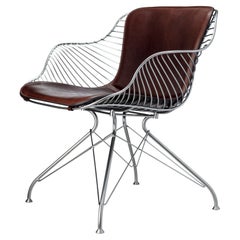 Retro Wire Lounge Chair OD12, Dark Brown Leather/ Satin Chrome Steel by O&D