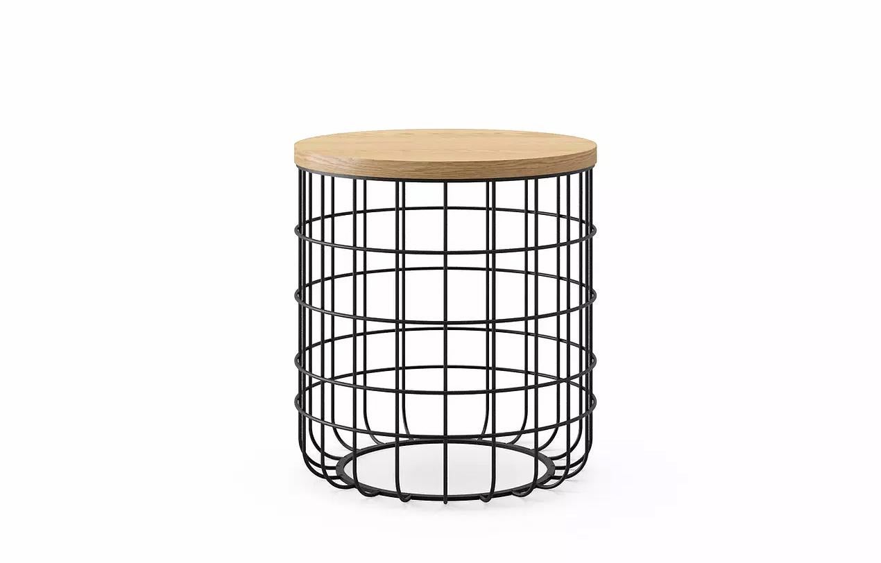 Wire low side table by Dare Studio, 2009
Dimensions: H 43 cm, D 40 cm
Materials: European white oak, powder coated frame in black RAL 9005

Dare Studio is a British design company producing award winning furniture for luxury residential