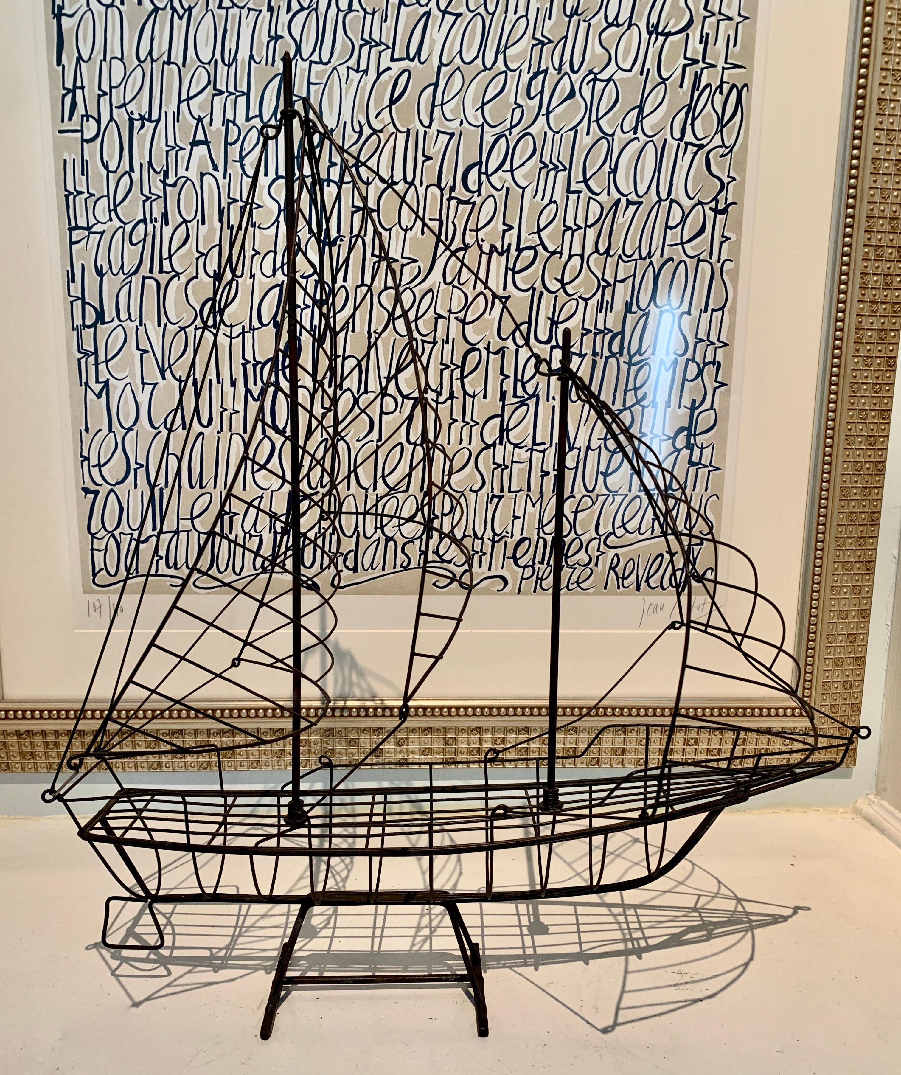 Organic Modern Wire Sculpture of a Ship with Sails For Sale