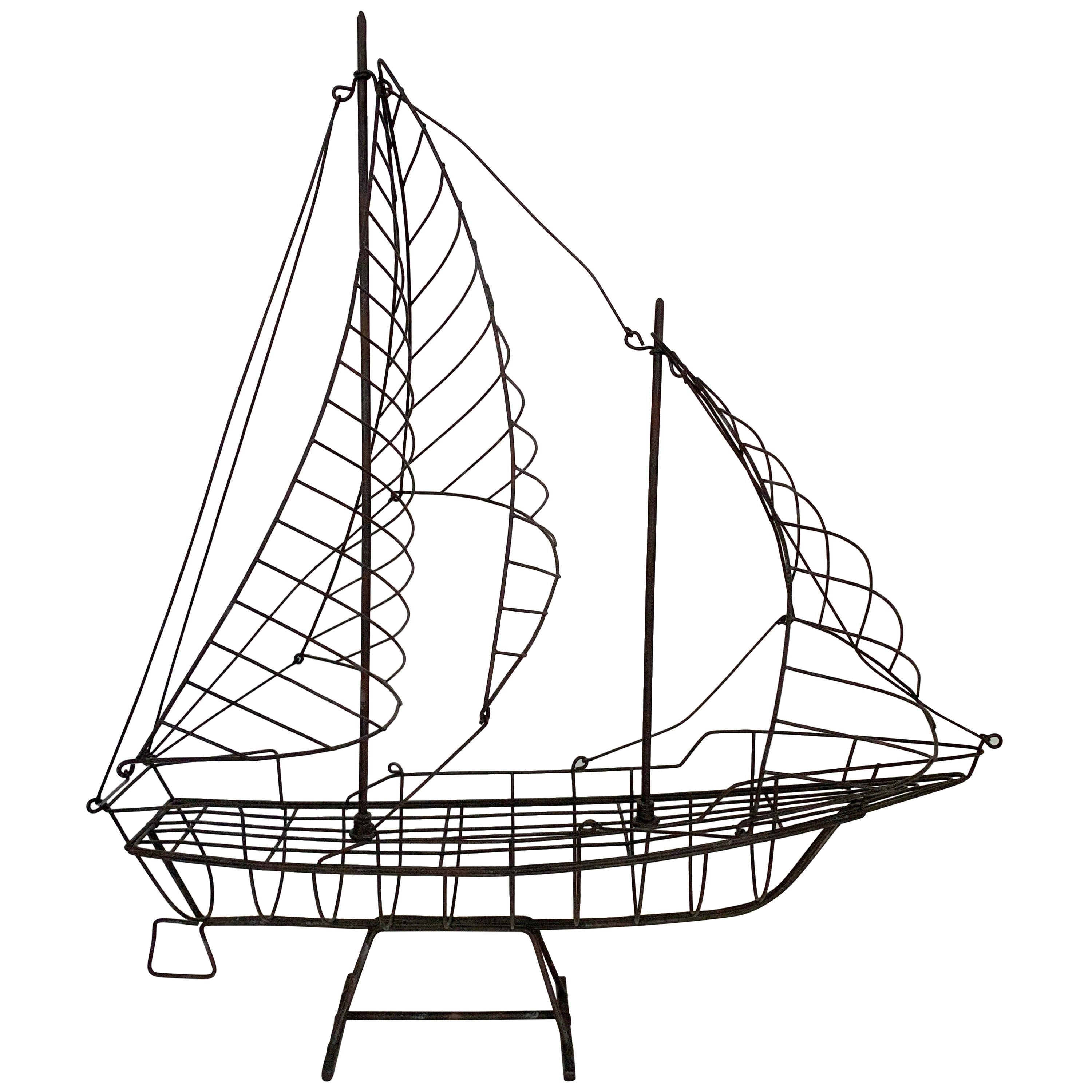 Wire Sculpture of a Ship with Sails