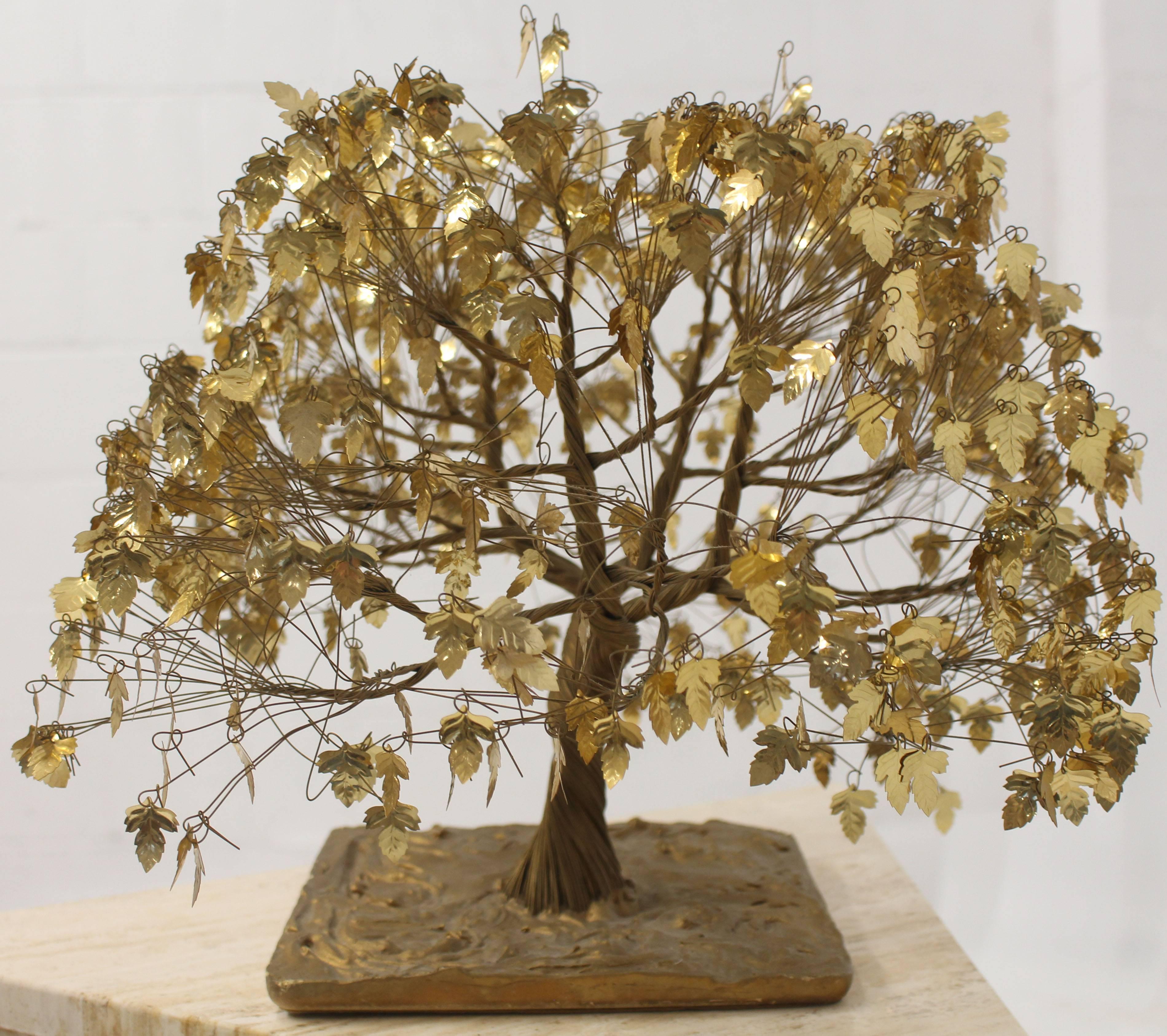Mid-Century Modern era sculpture of tree of life. All made out of fine brass or copper wire to form the steam and branches. Its very beautiful and realistic looking sculpture.