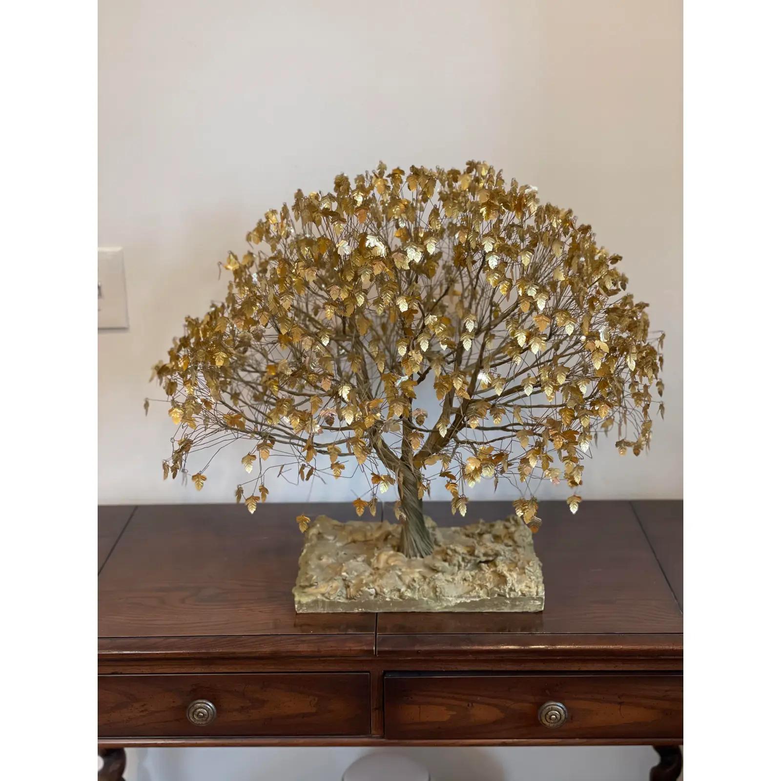 Mid-Century original dream tree sculpture. Beautiful twisted wire tree with gold leaves. Label on bottom with numbers-see photos.J.E. Tramel Baton Rouge La