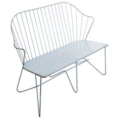 Vintage Wire Steel Light Blue Bench Settee 'Astoria' Sonett, Karl Fostel, Austria, 1950s