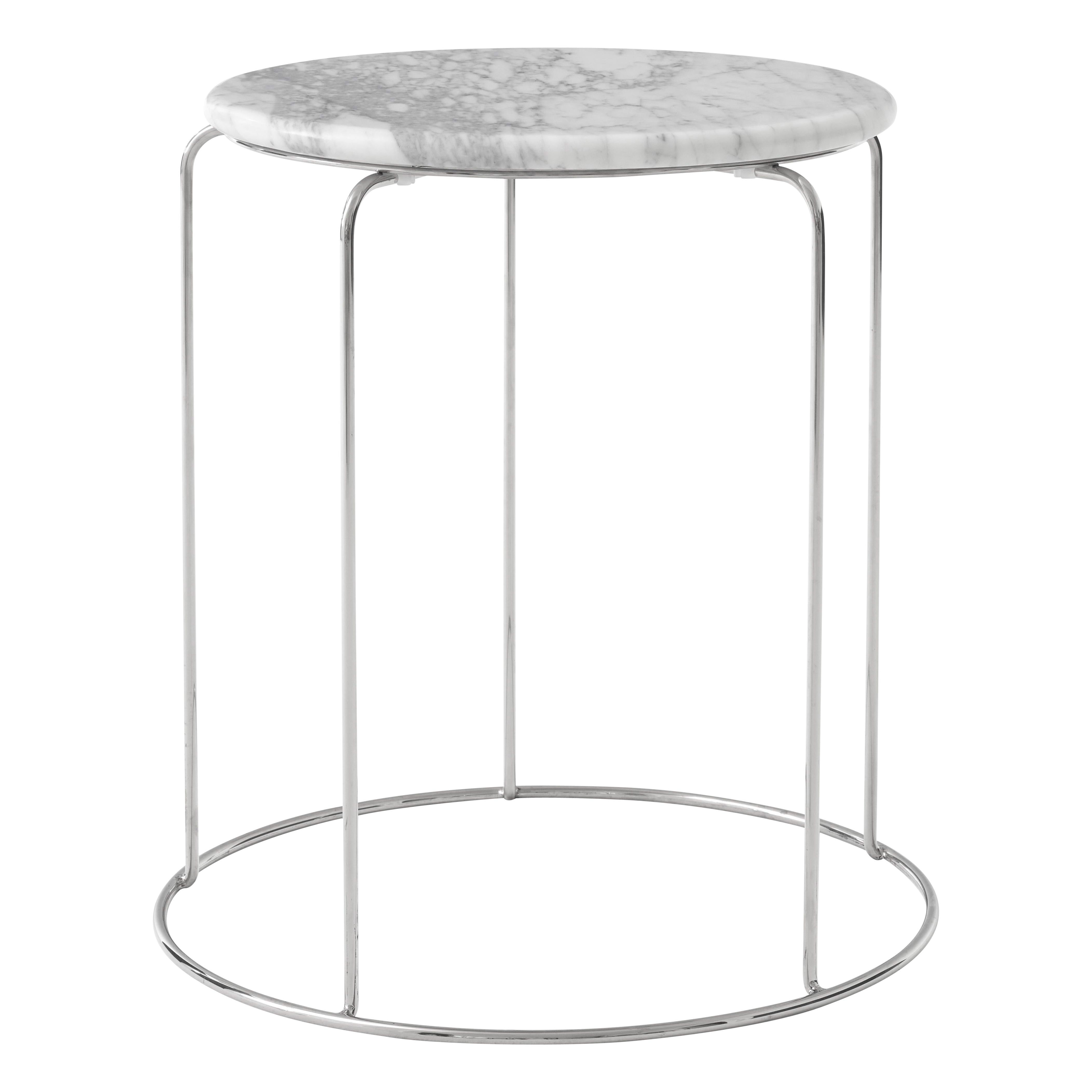 Taburete Wire VP11, Acero pulido espejo/Bianco Carrara, de Verner Panton para &T