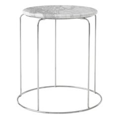 Wire Hocker VP11, Stahl, hochglanzpoliert/Bianco Carrara, von Verner Panton für &T