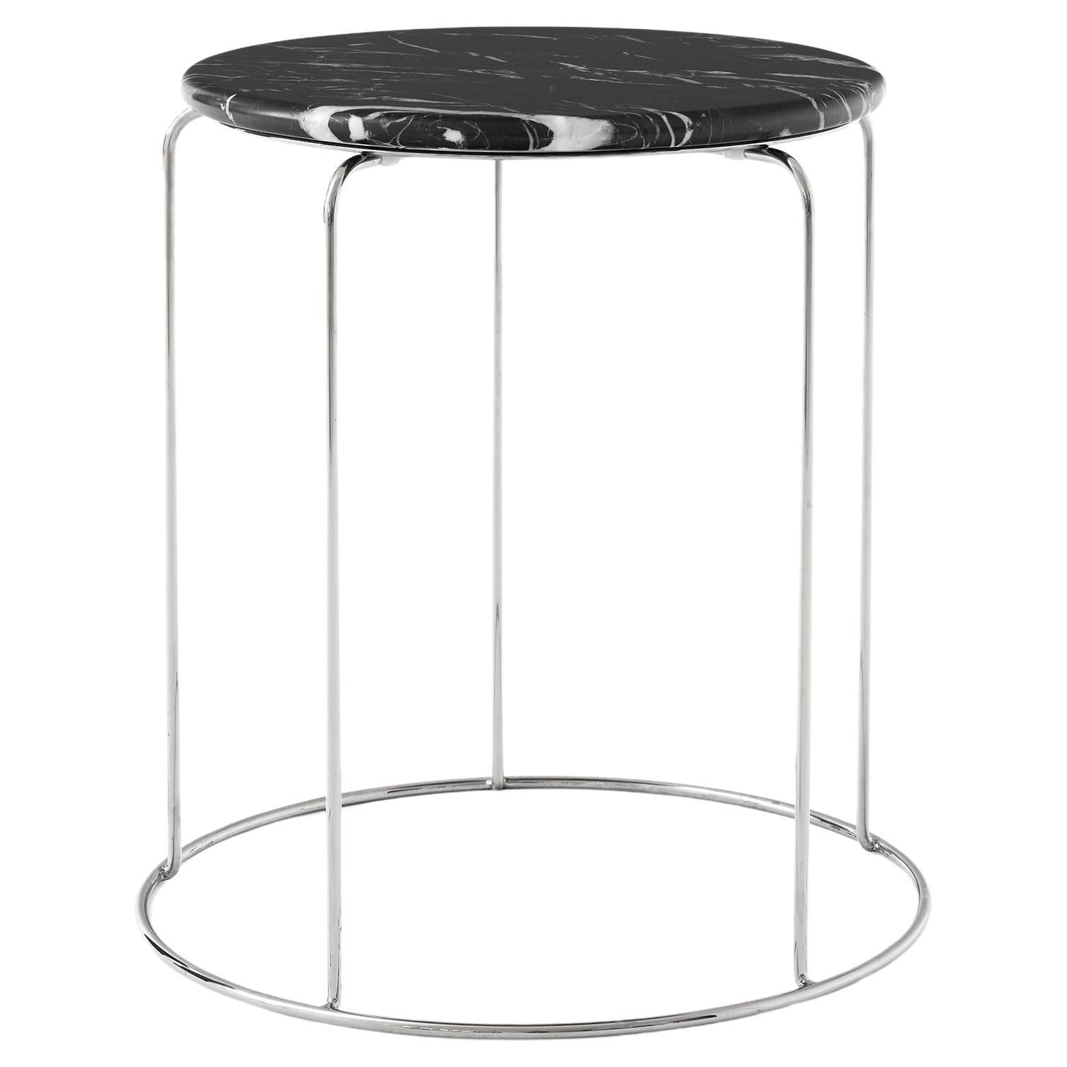 Taburete de alambre VP11-Mirror Acero pulido/Mármol Nero Marquina, Verner Panton para &T