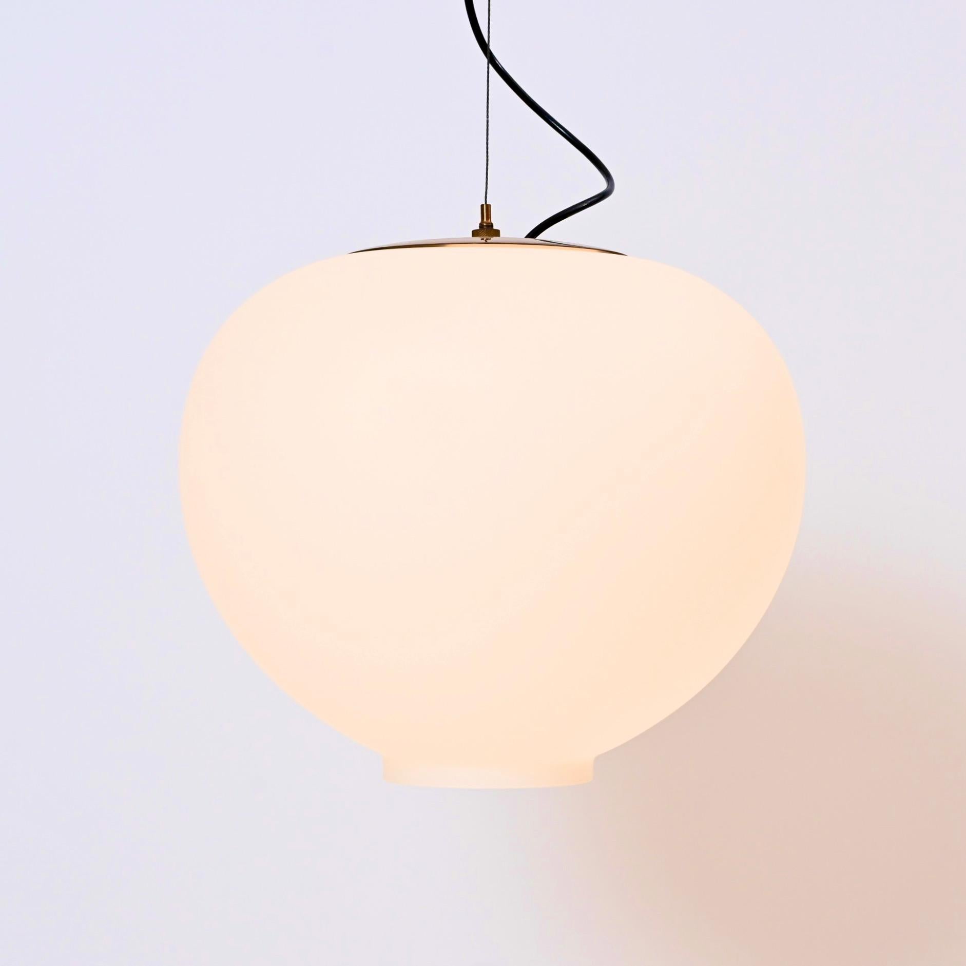 Mid-Century Modern Wire-Suspended Opaline Glass Ceiling Pendant by Stilnovo, Italy, circa 1955