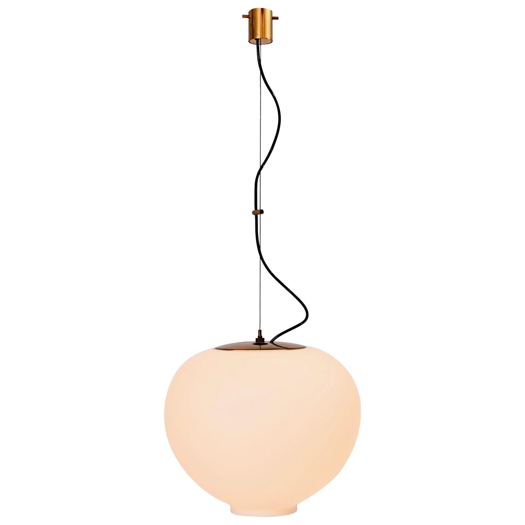 Wire-Suspended Opaline Glass Ceiling Pendant by Stilnovo, Italy, circa 1955