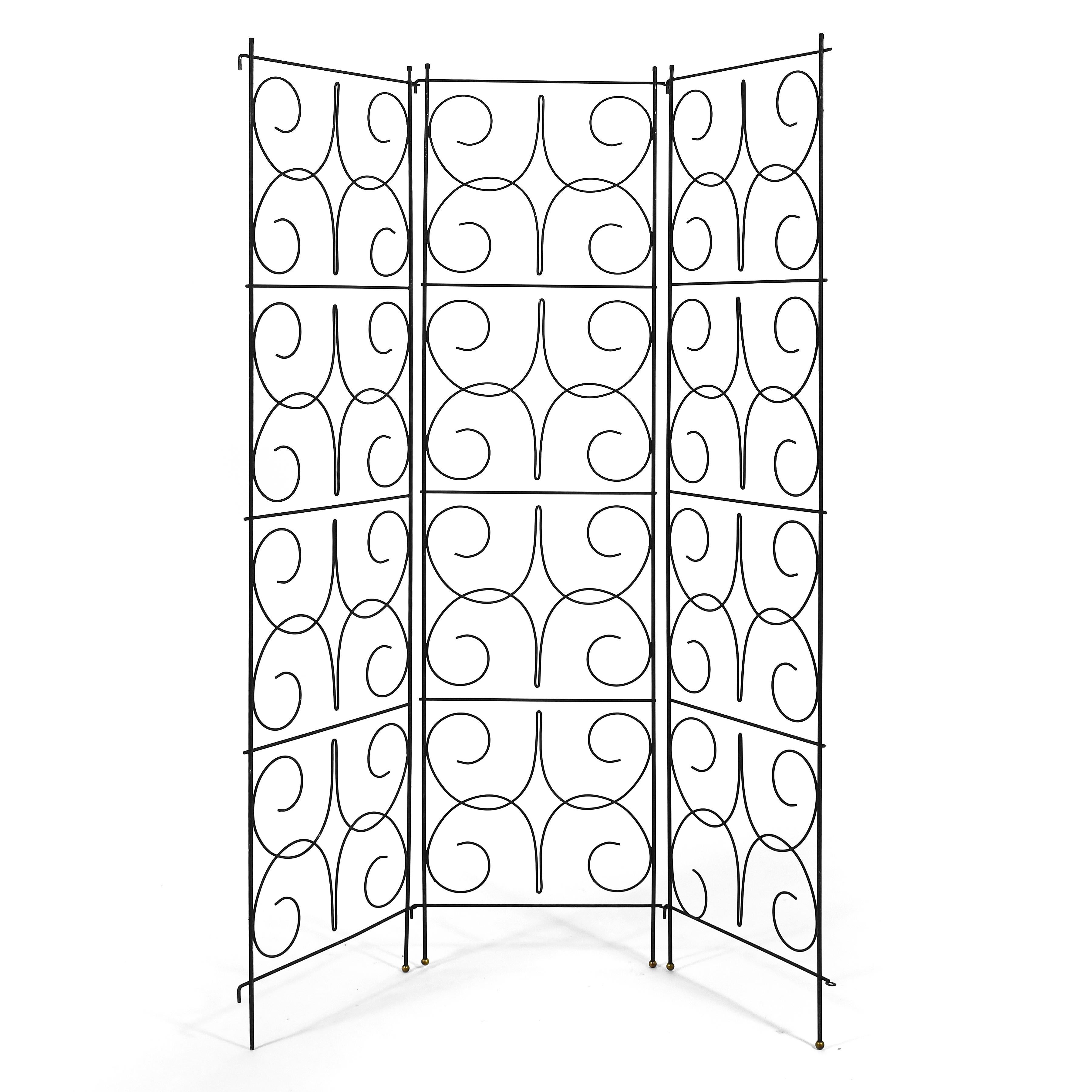 Mid-Century Modern Wire Three-Panel Folding Screen For Sale