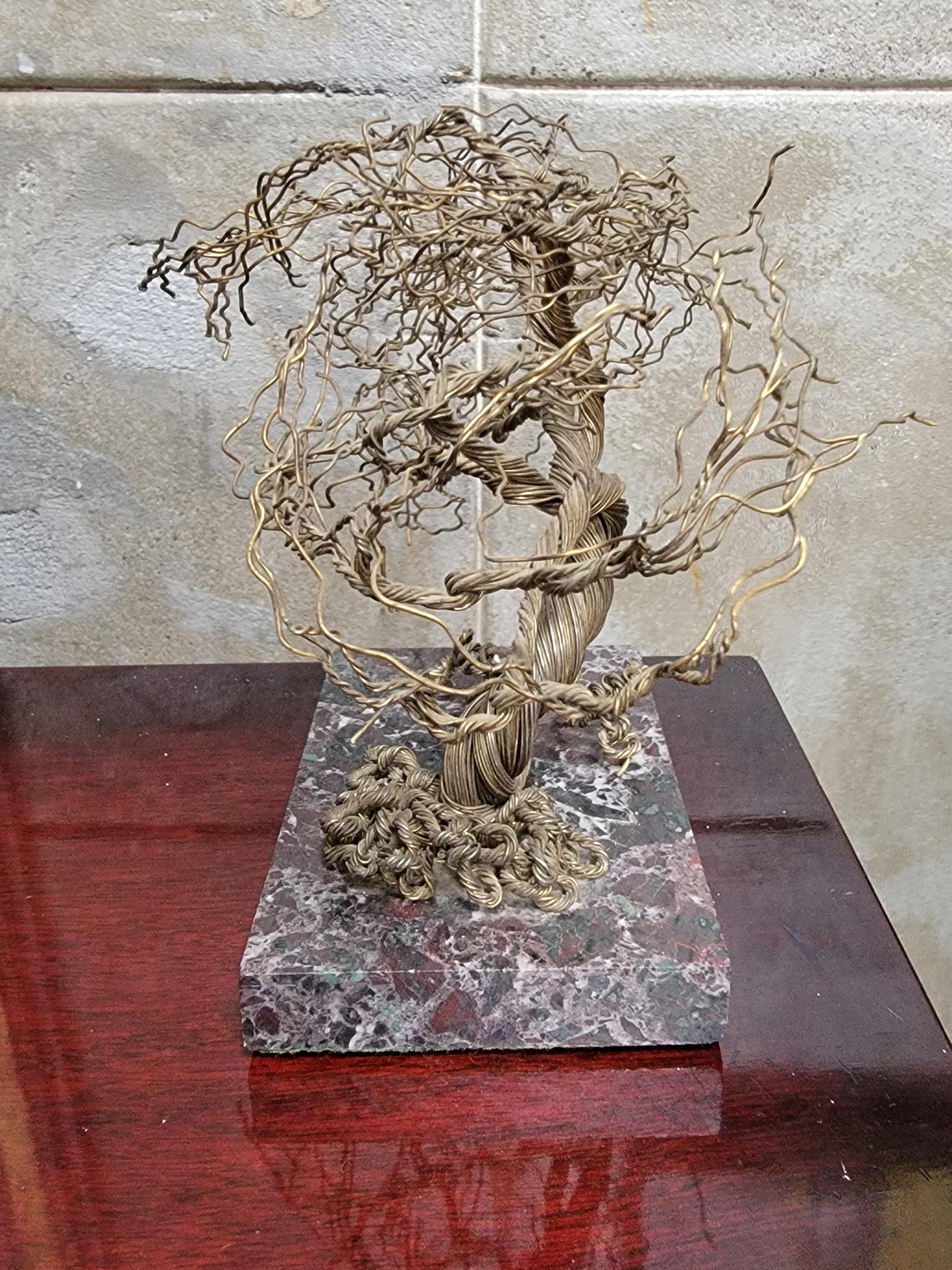 Wire Tree Sculpture on Marble Base, Artist Signed For Sale 5