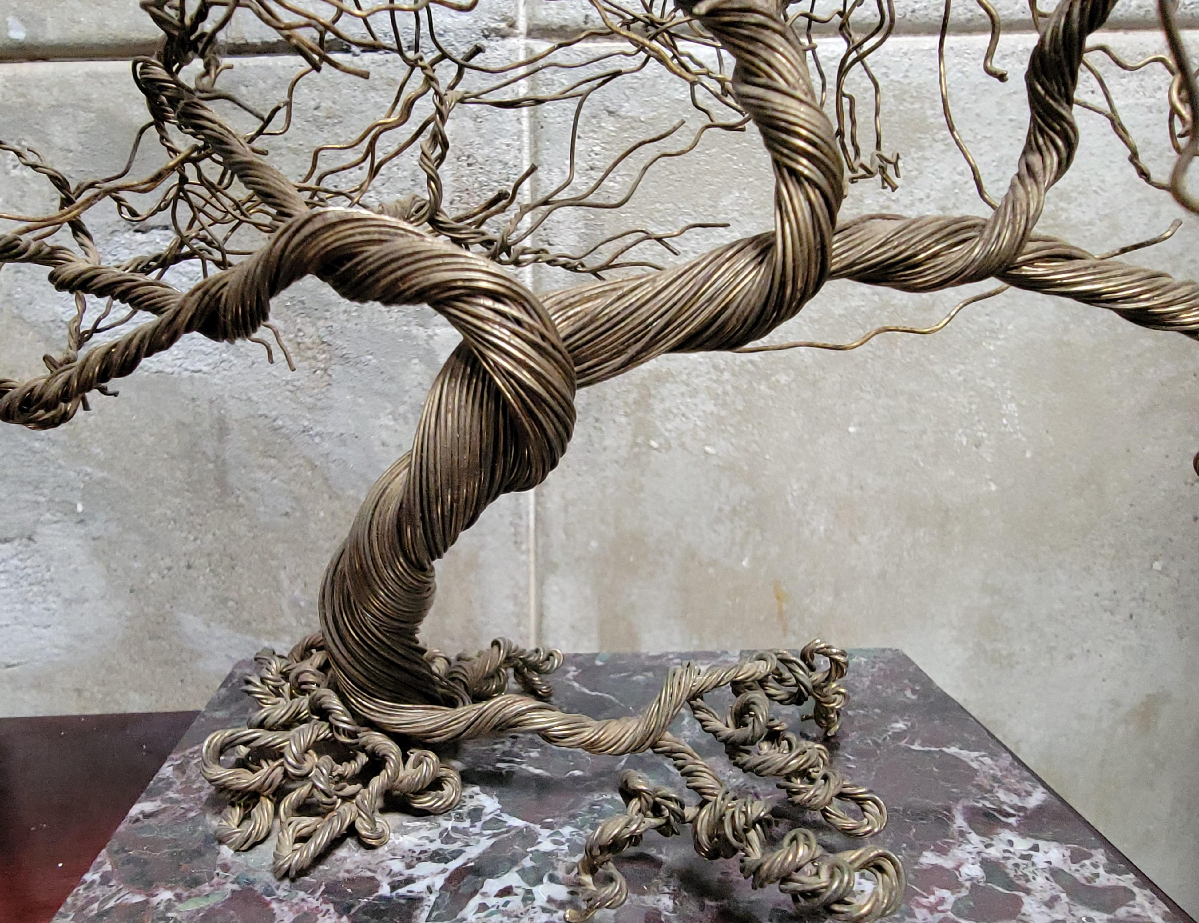 Wire Tree Sculpture on Marble Base, Artist Signed In Good Condition For Sale In Fulton, CA