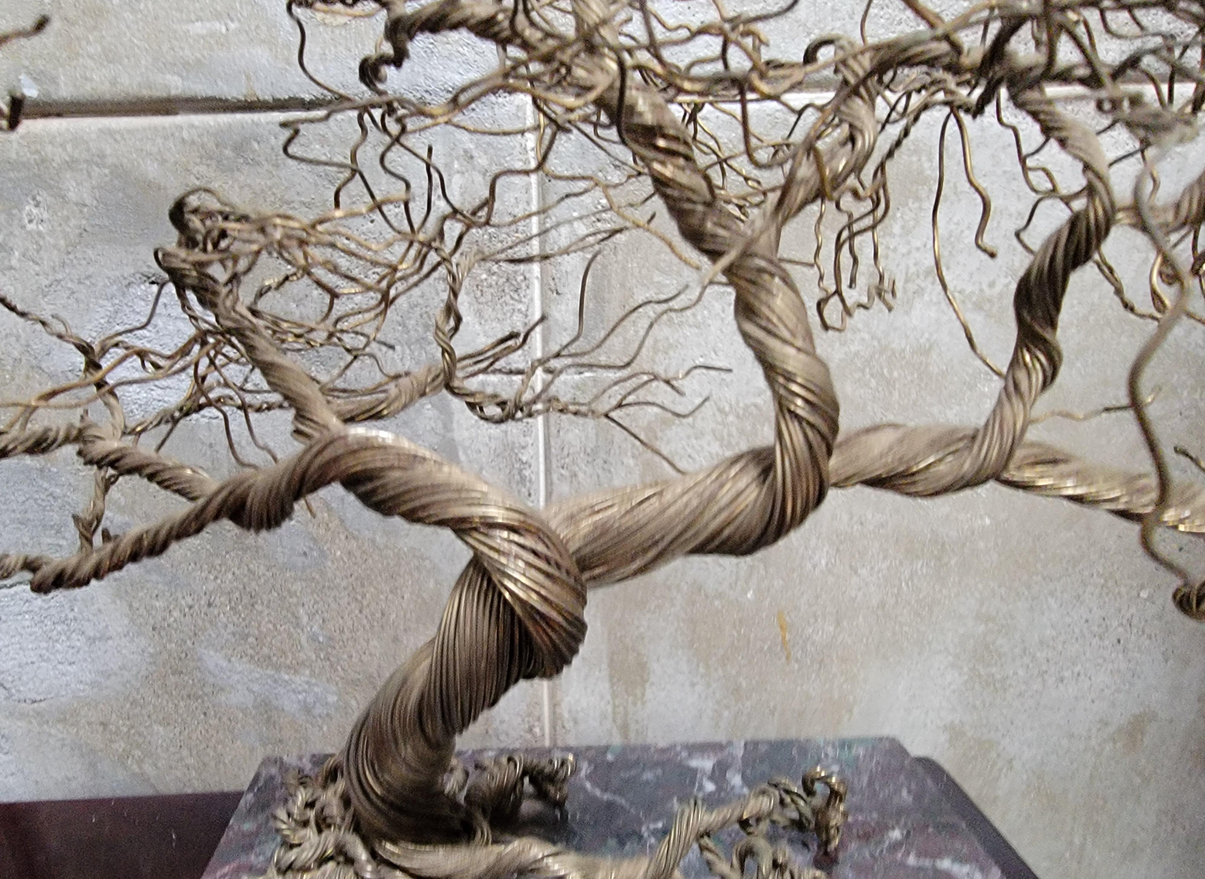 20th Century Wire Tree Sculpture on Marble Base, Artist Signed For Sale