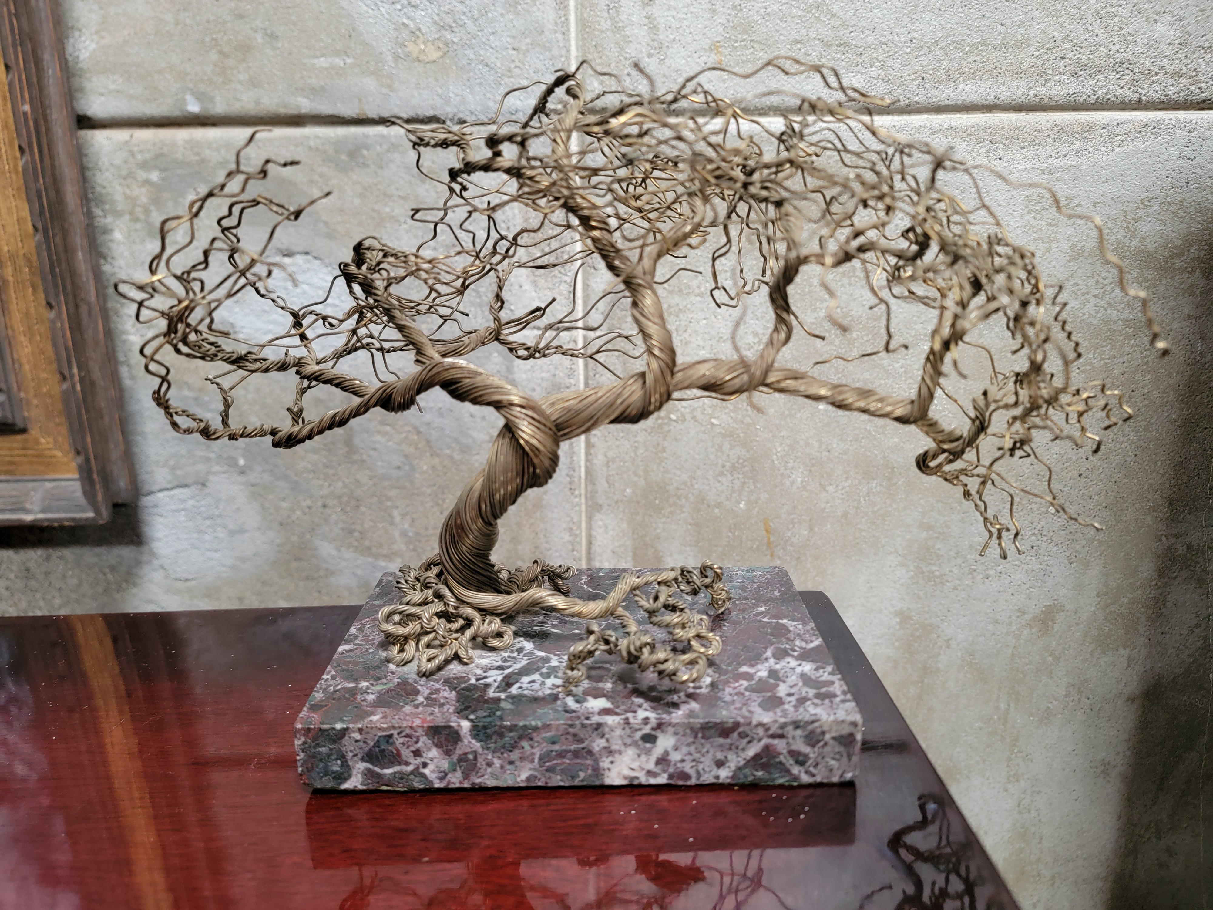 Wire Tree Sculpture on Marble Base, Artist Signed For Sale 1