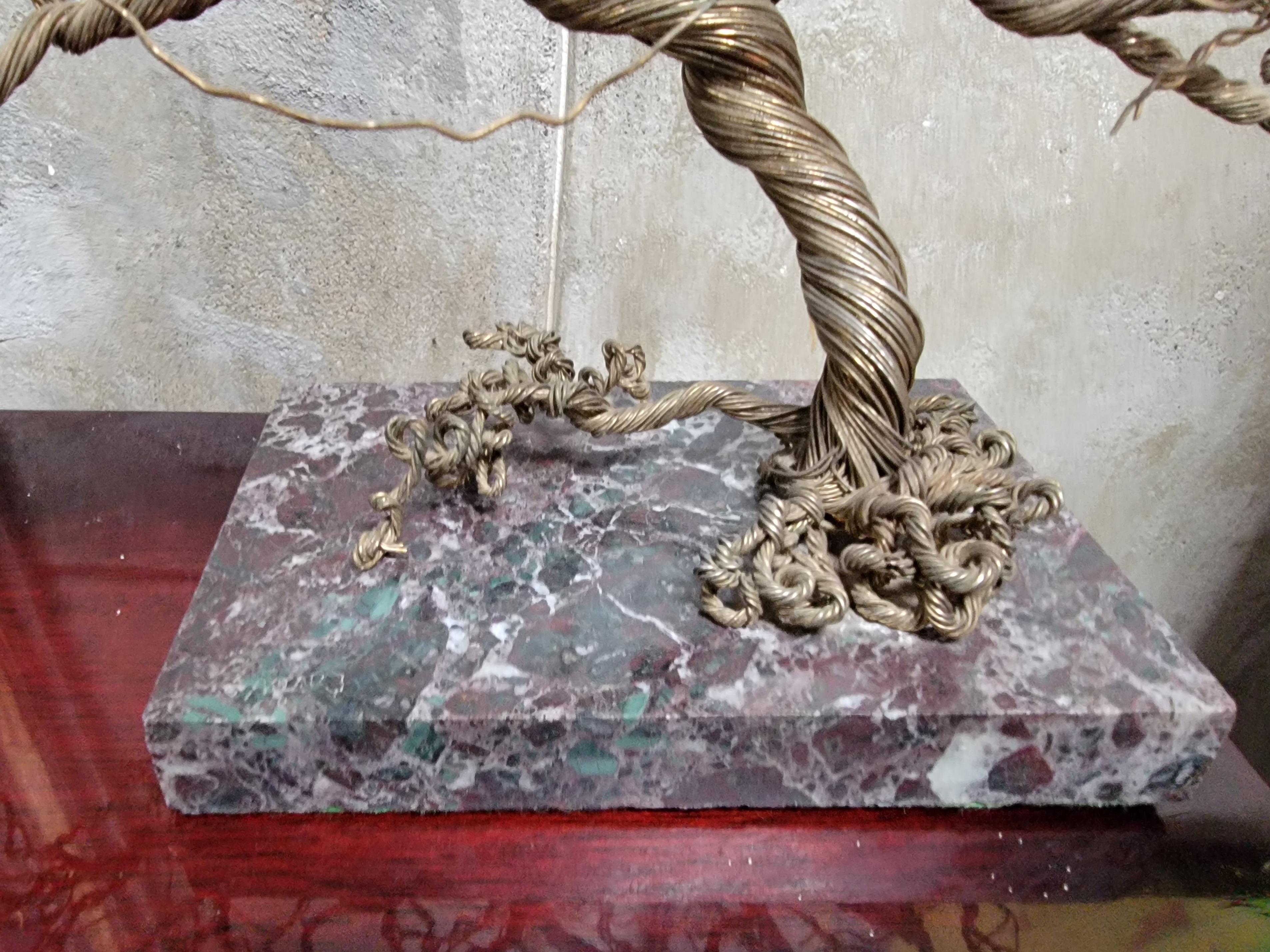 Wire Tree Sculpture on Marble Base, Artist Signed For Sale 2