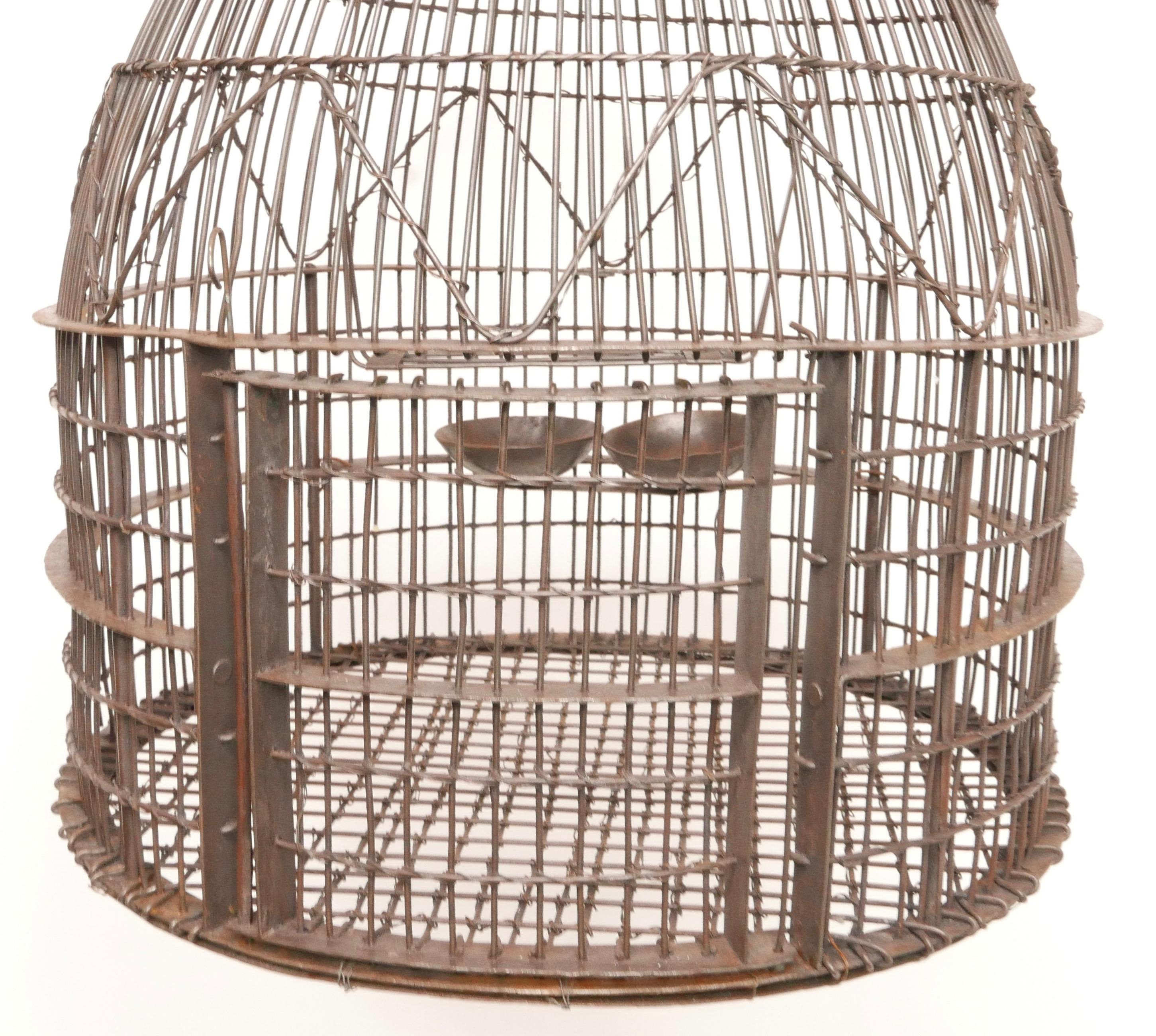 Wire Wrapped Dome Shape Iron Bird Cage, 19th Century 1