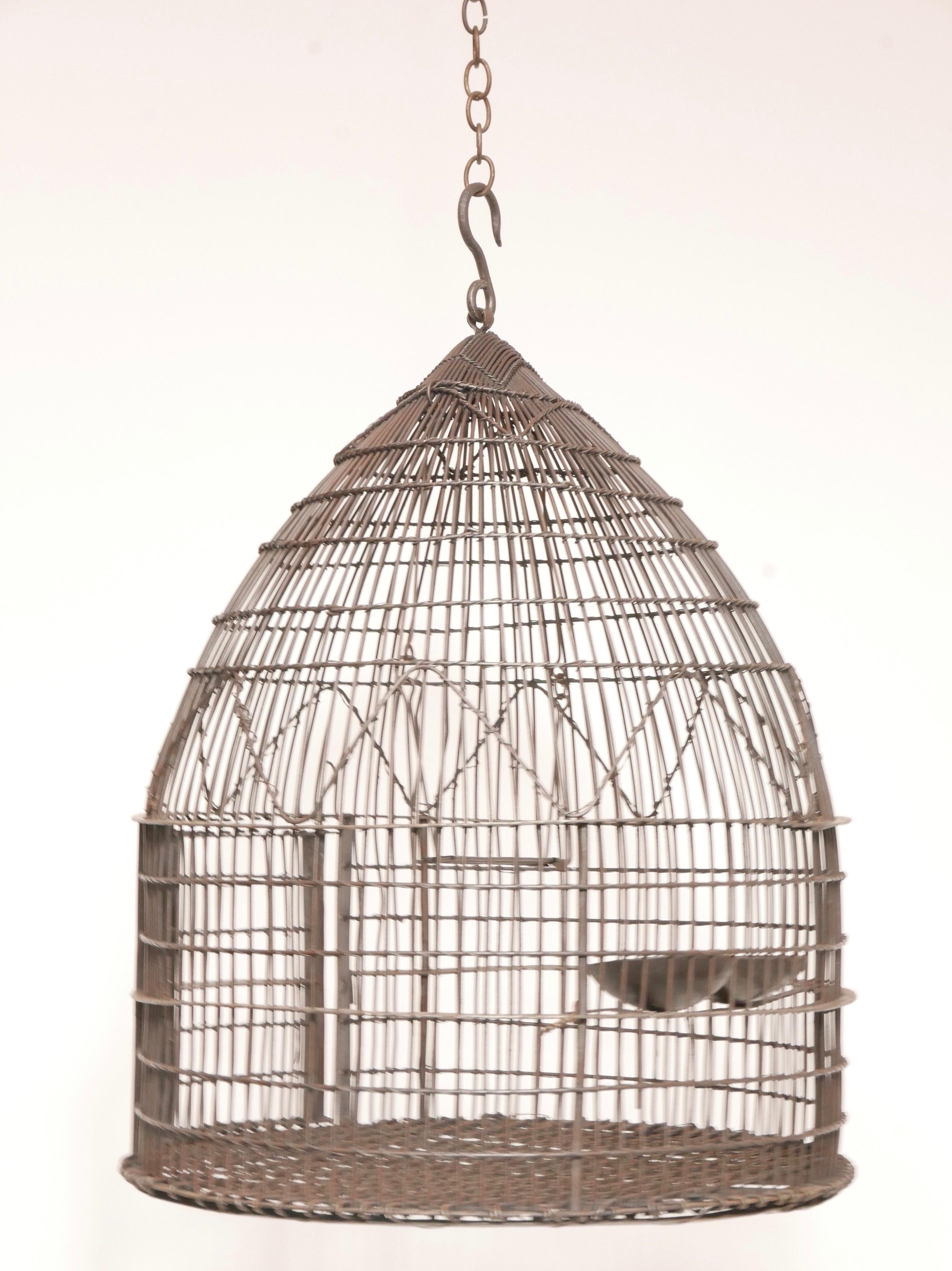 Wire Wrapped Dome Shape Iron Bird Cage, 19th Century 3