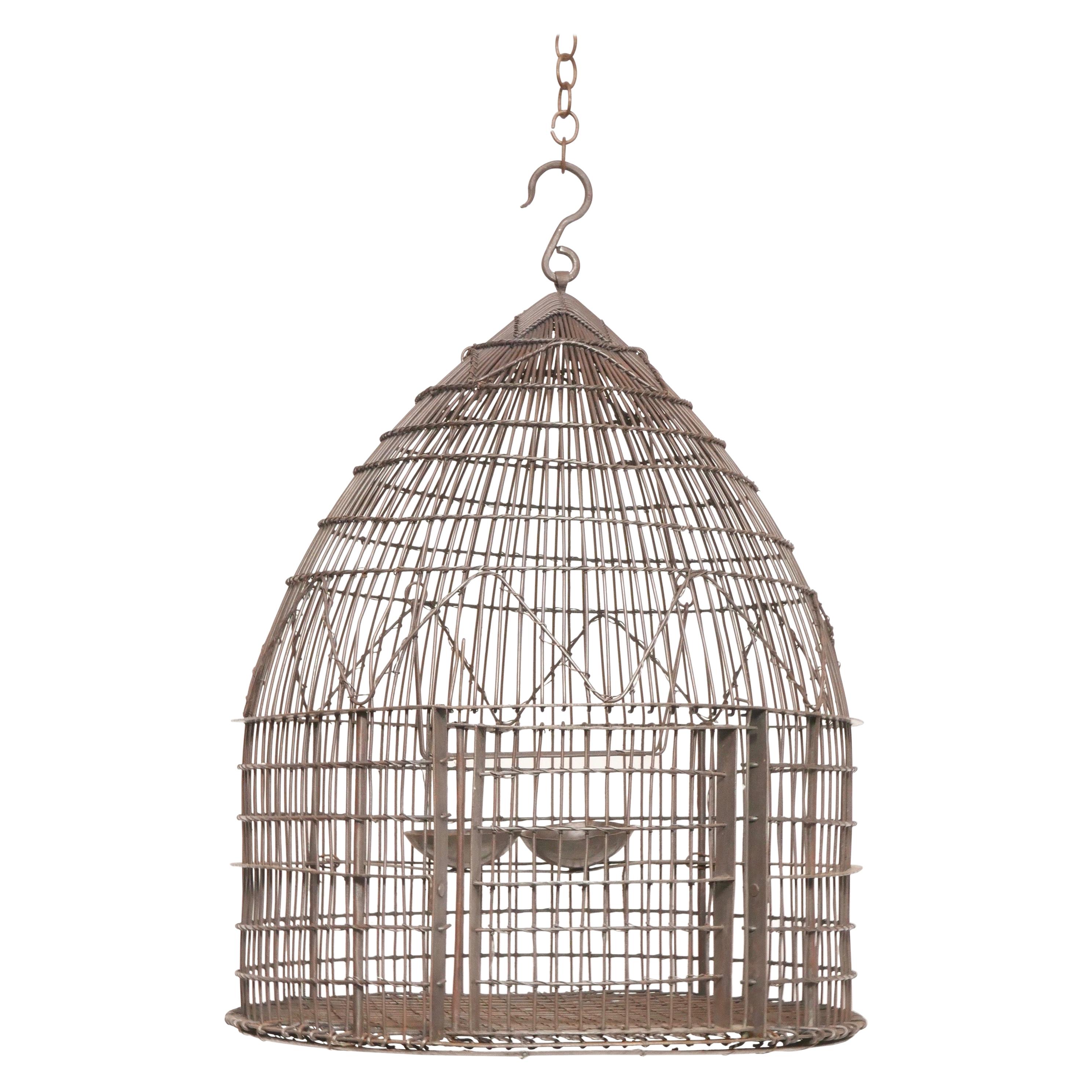 Wire Wrapped Dome Shape Iron Bird Cage, 19th Century