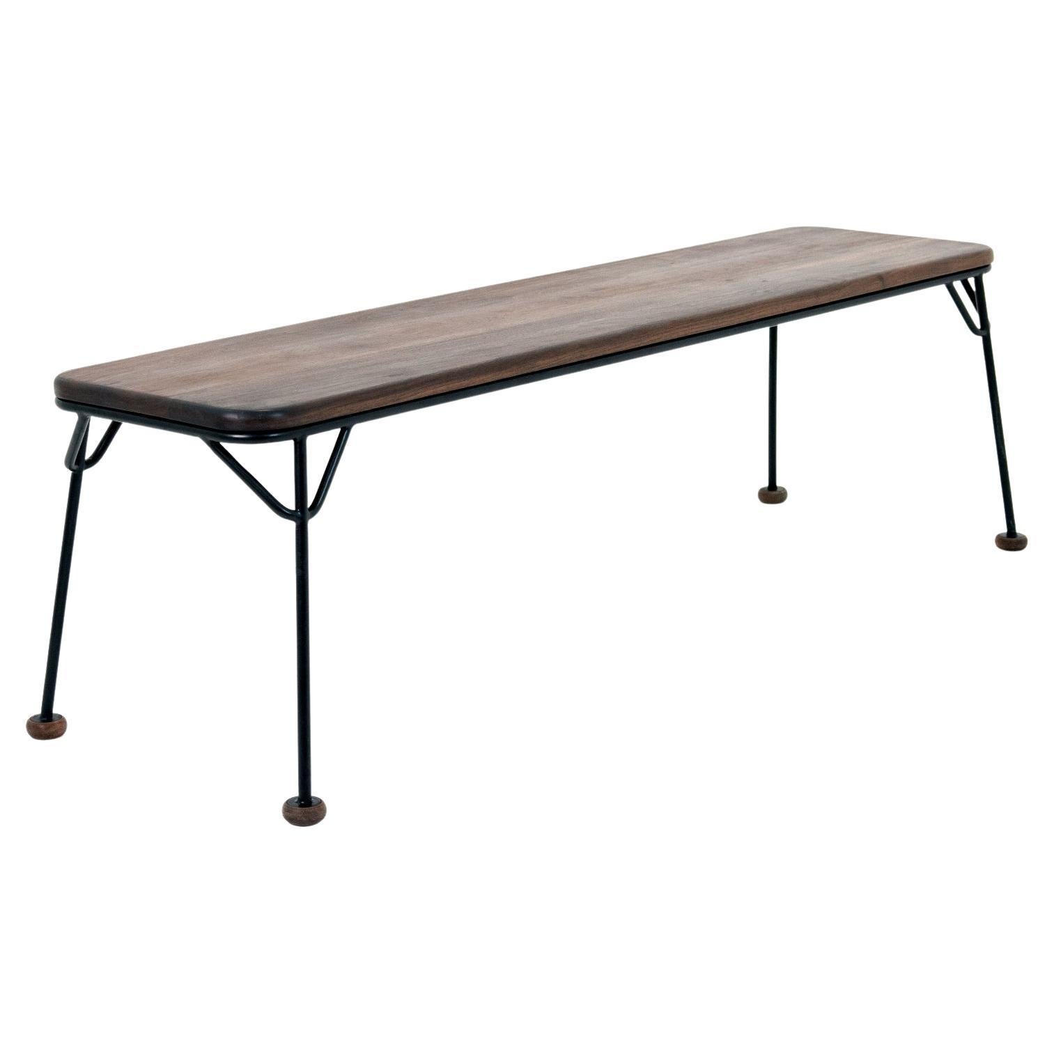 Wired Bench, Minimal Handcrafted Three-Person Bench in Walnut and Black Steel For Sale