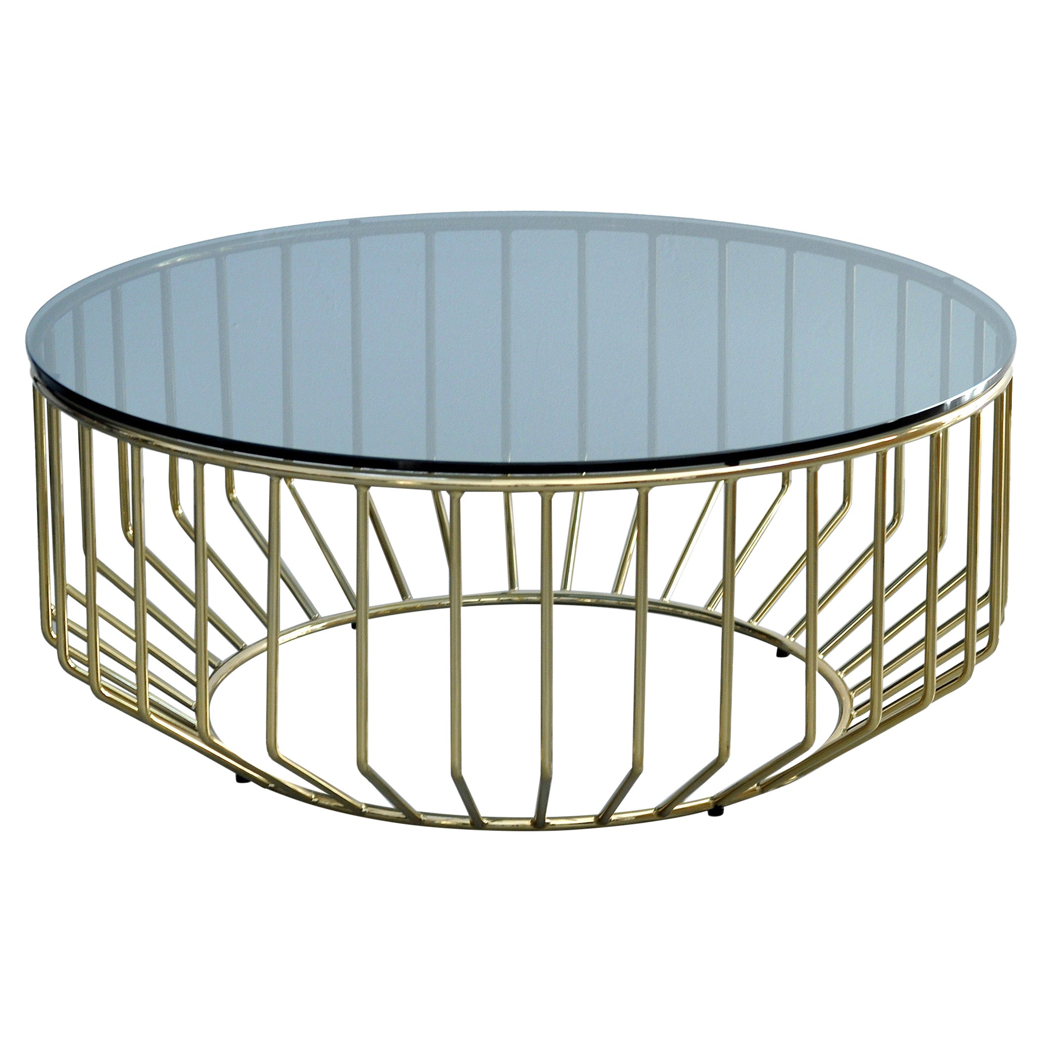 Wired Coffee Table- 32" with Glass by Phase Design, Smoked Brass For Sale