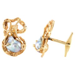 Wired Gold Cufflinks with Natural Pearls